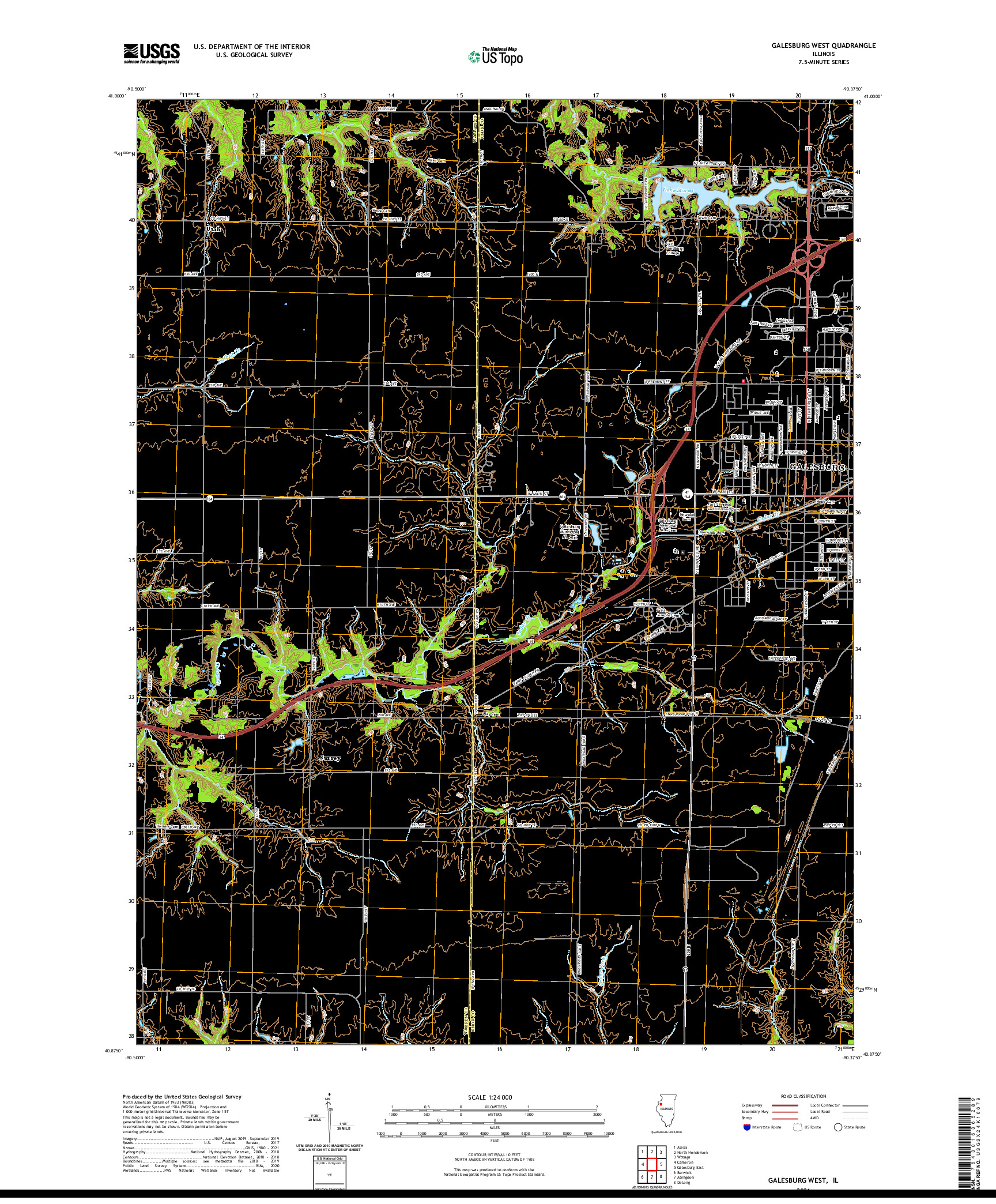 USGS US TOPO 7.5-MINUTE MAP FOR GALESBURG WEST, IL 2021