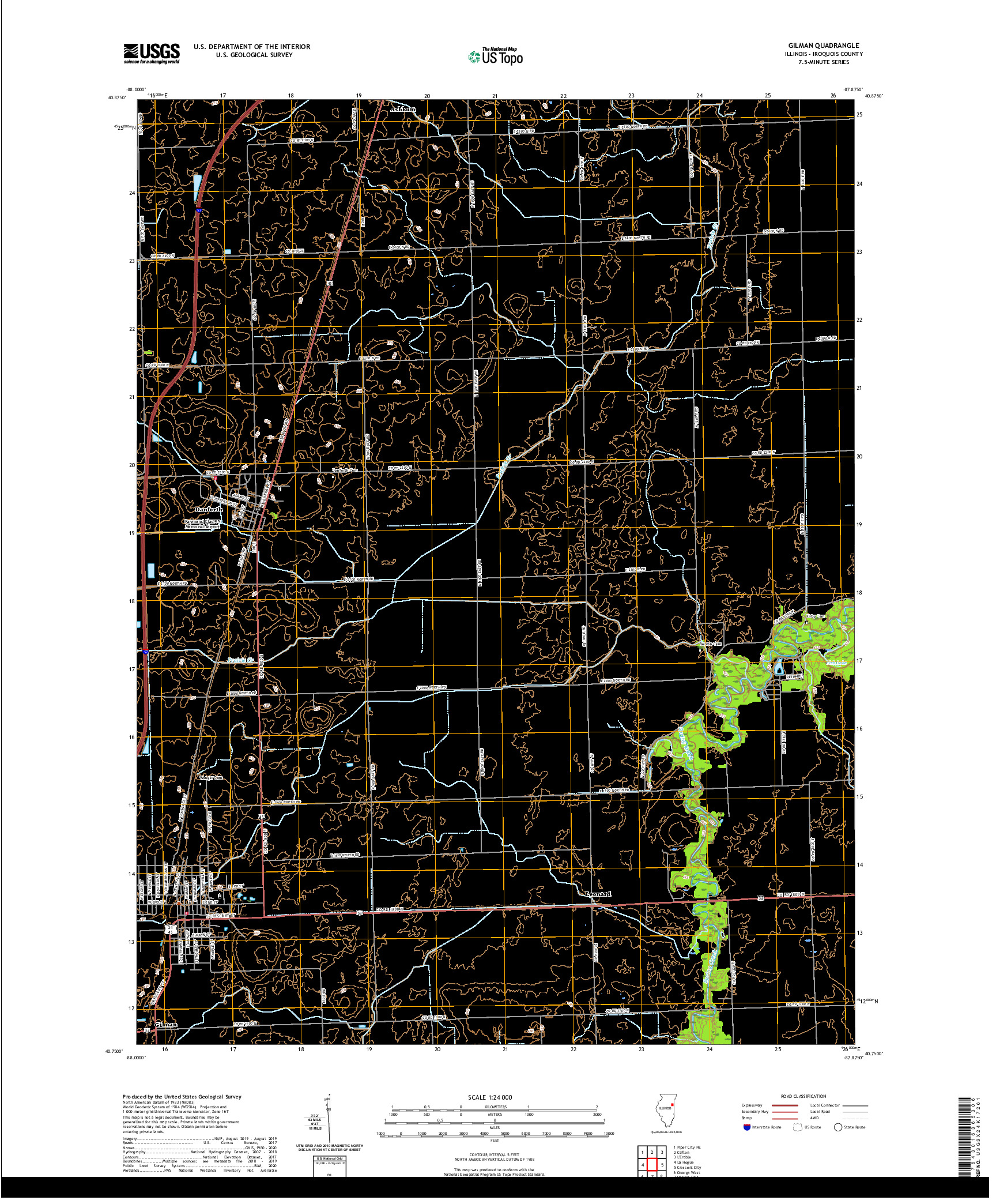USGS US TOPO 7.5-MINUTE MAP FOR GILMAN, IL 2021