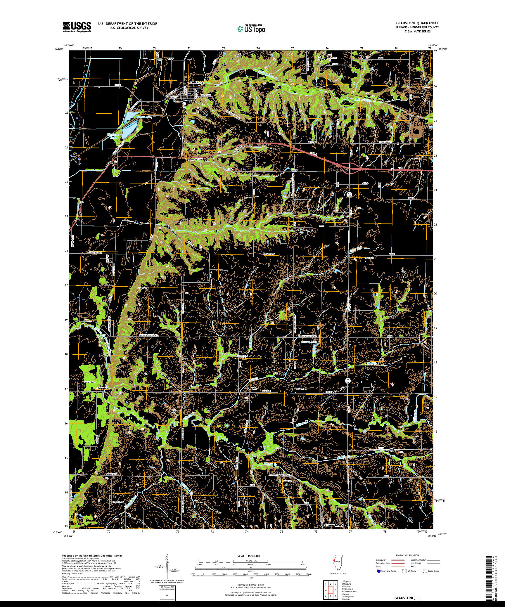 USGS US TOPO 7.5-MINUTE MAP FOR GLADSTONE, IL 2021