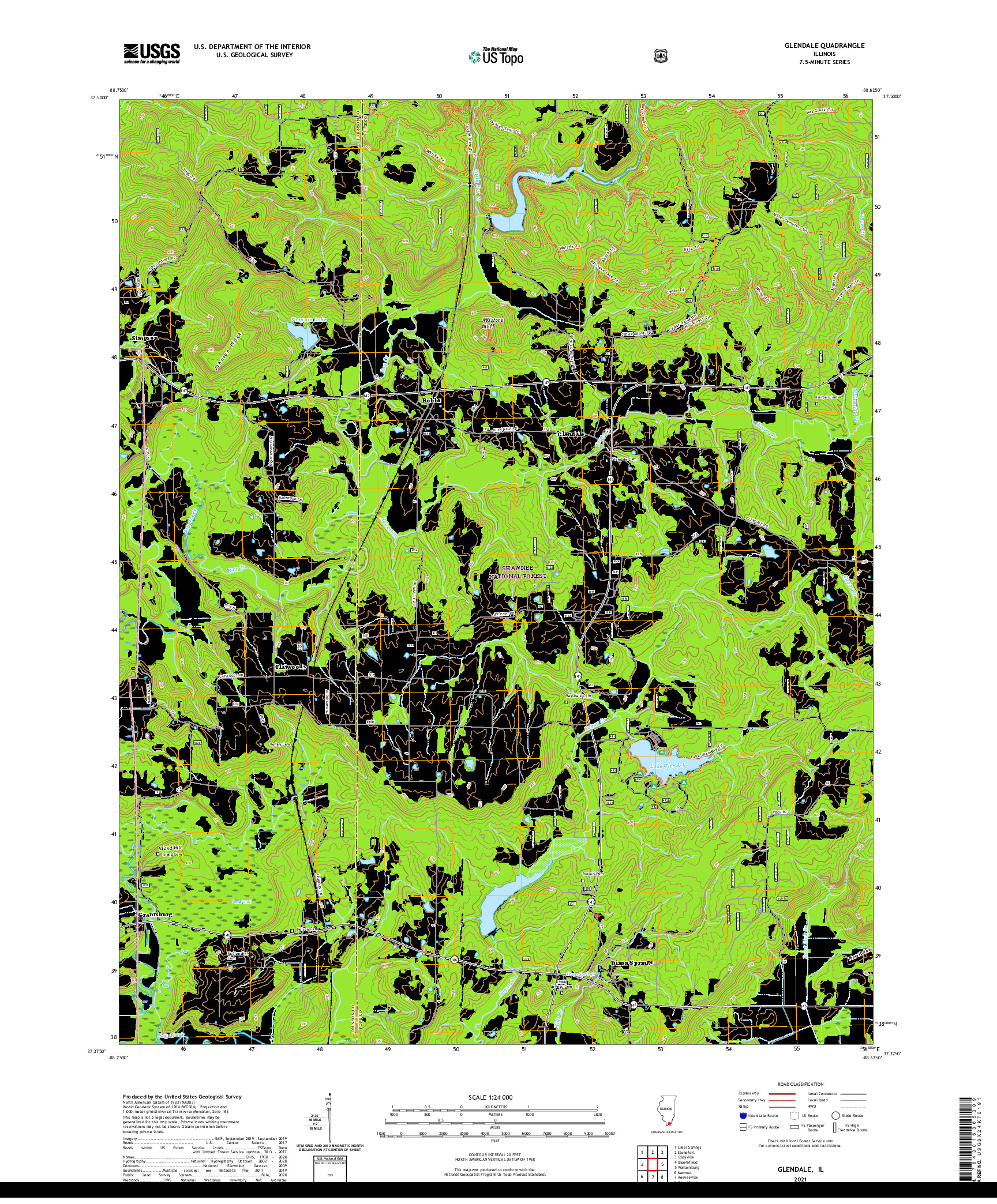USGS US TOPO 7.5-MINUTE MAP FOR GLENDALE, IL 2021