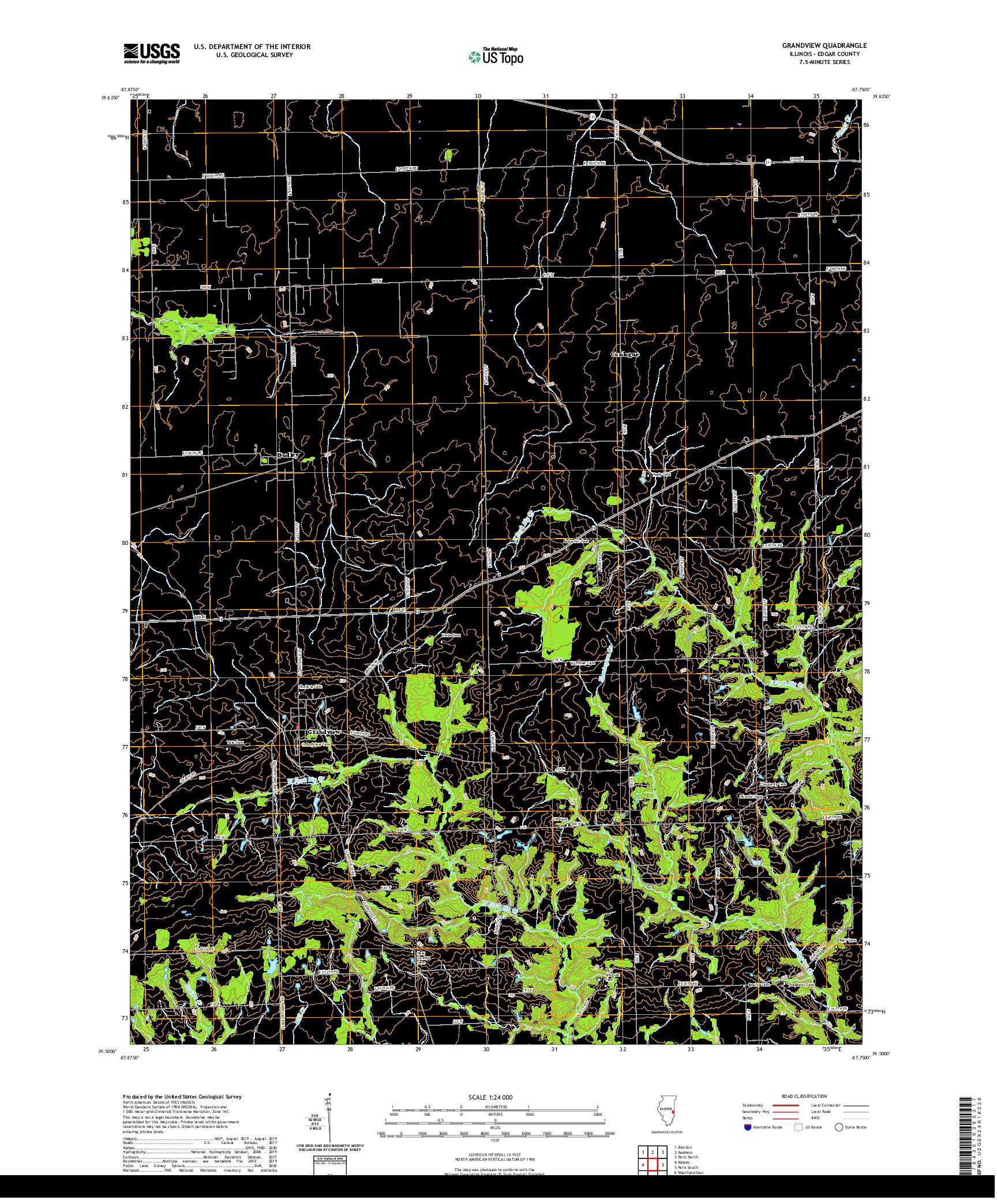 USGS US TOPO 7.5-MINUTE MAP FOR GRANDVIEW, IL 2021