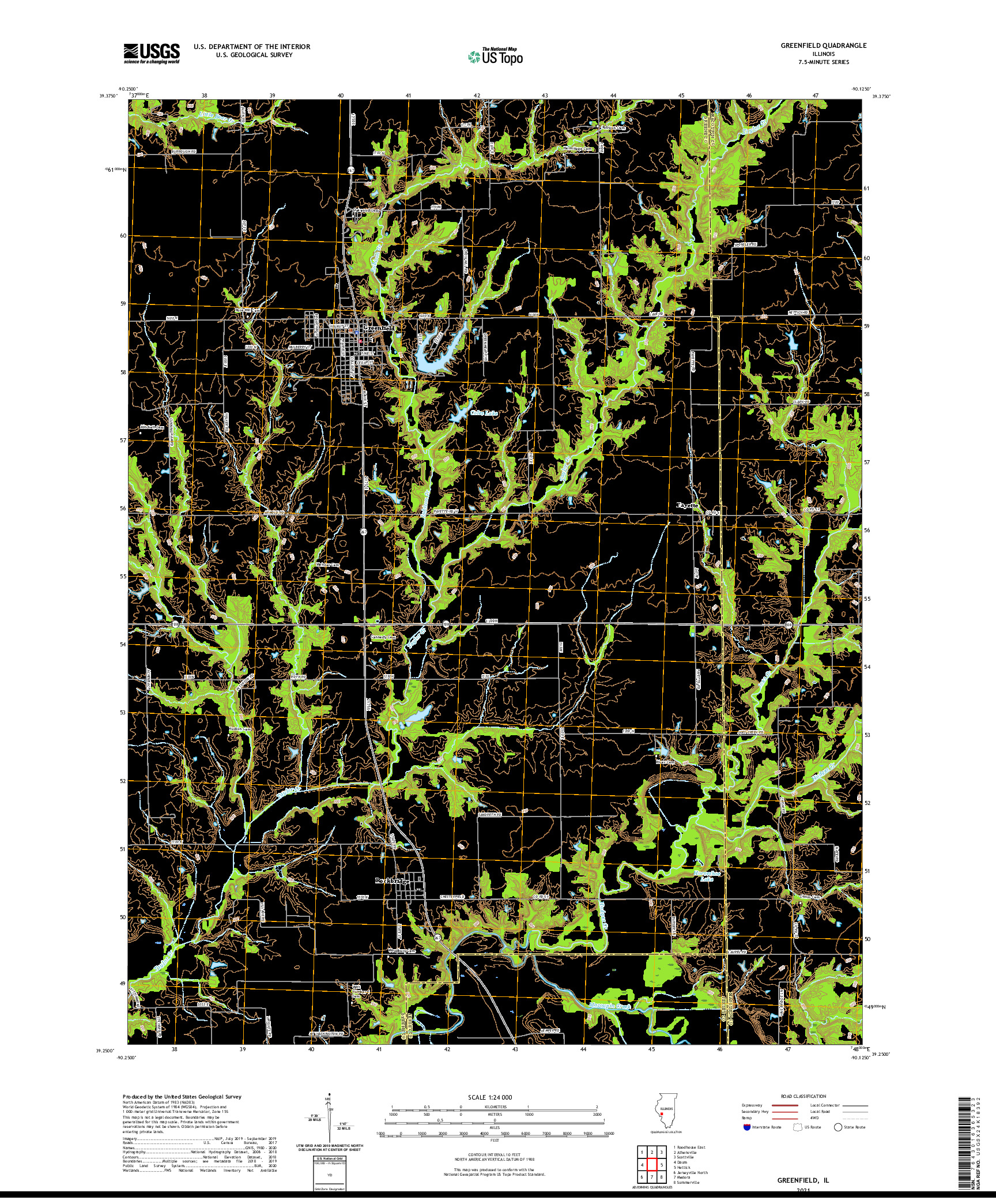 USGS US TOPO 7.5-MINUTE MAP FOR GREENFIELD, IL 2021