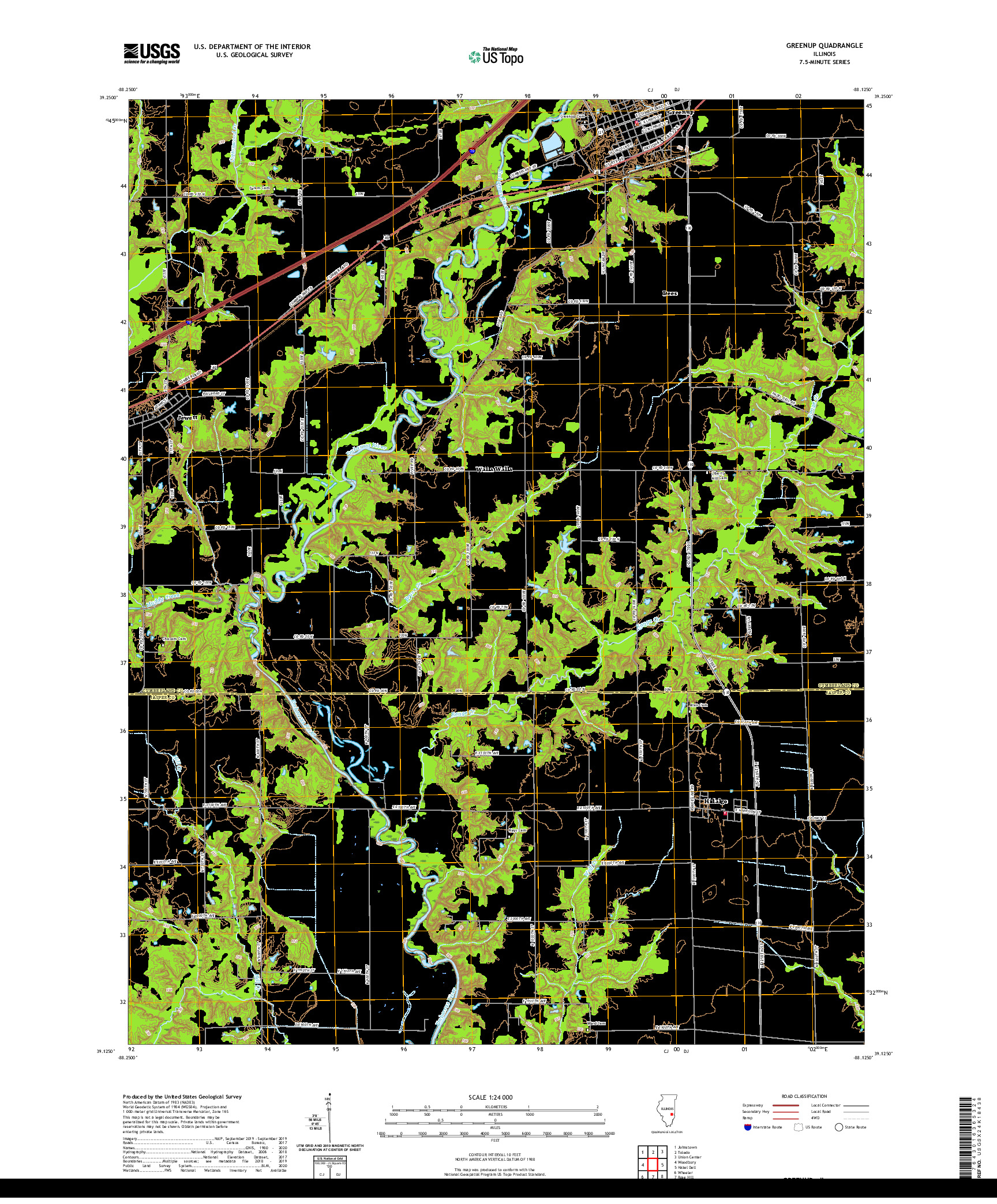 USGS US TOPO 7.5-MINUTE MAP FOR GREENUP, IL 2021