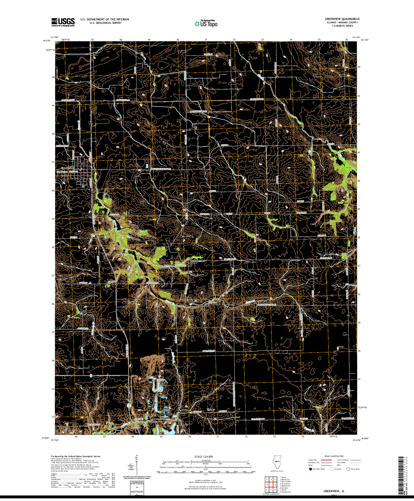 USGS US TOPO 7.5-MINUTE MAP FOR GREENVIEW, IL 2021