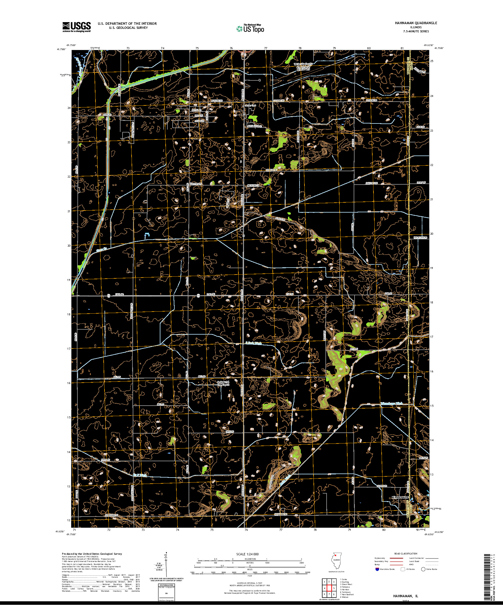 USGS US TOPO 7.5-MINUTE MAP FOR HAHNAMAN, IL 2021