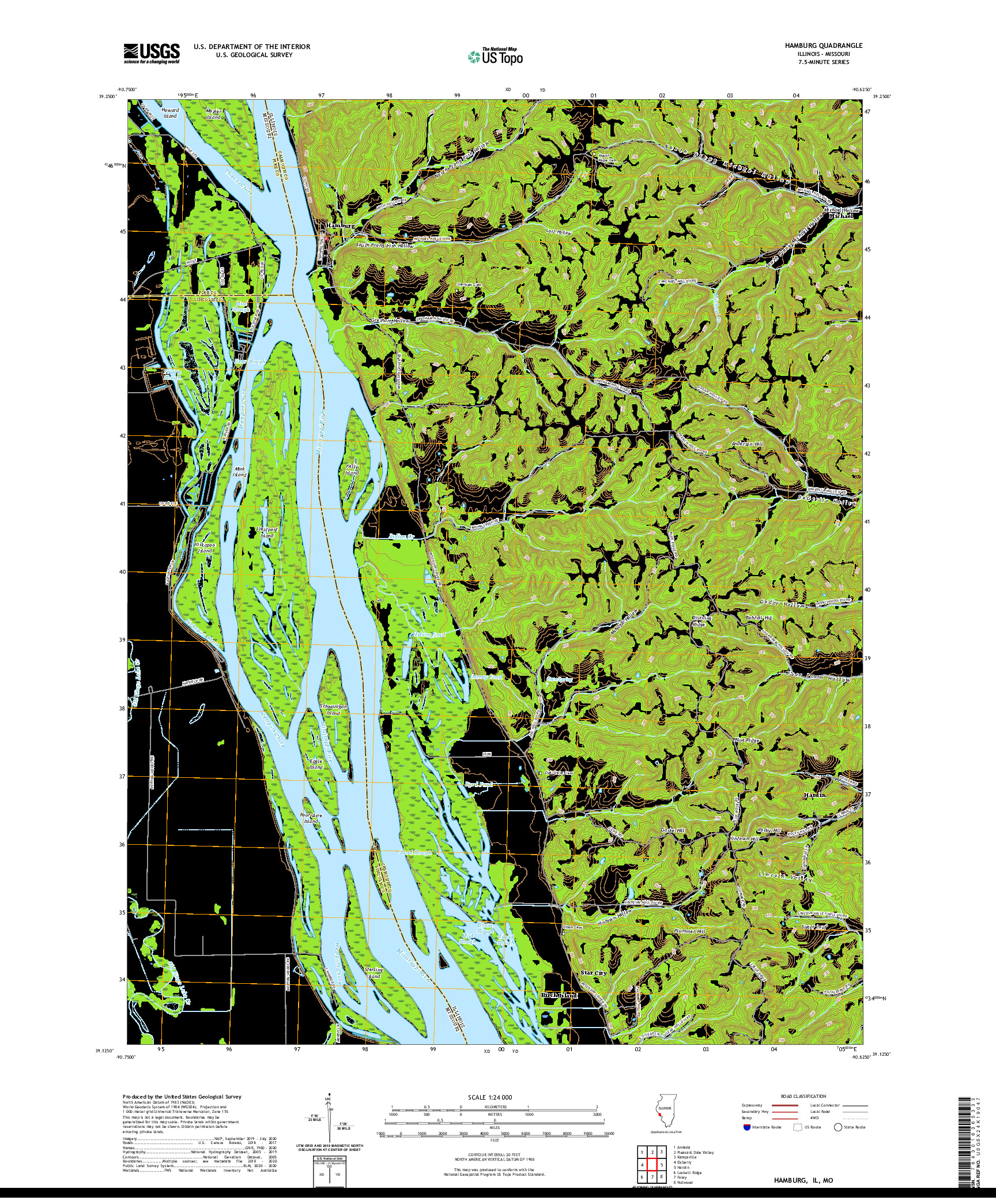 USGS US TOPO 7.5-MINUTE MAP FOR HAMBURG, IL,MO 2021