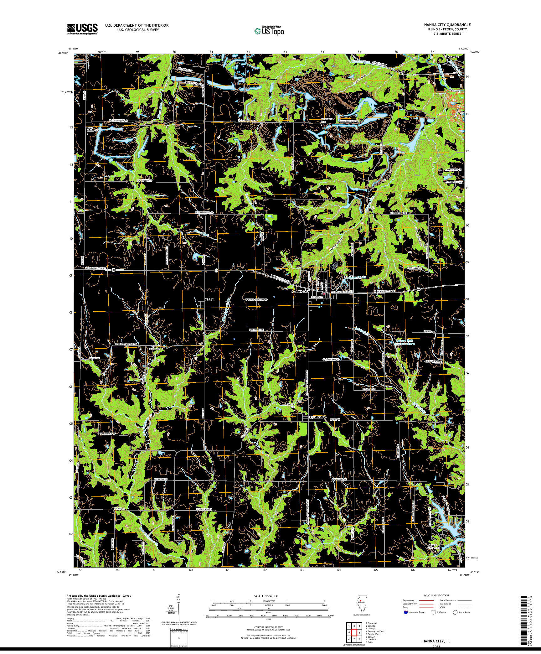 USGS US TOPO 7.5-MINUTE MAP FOR HANNA CITY, IL 2021