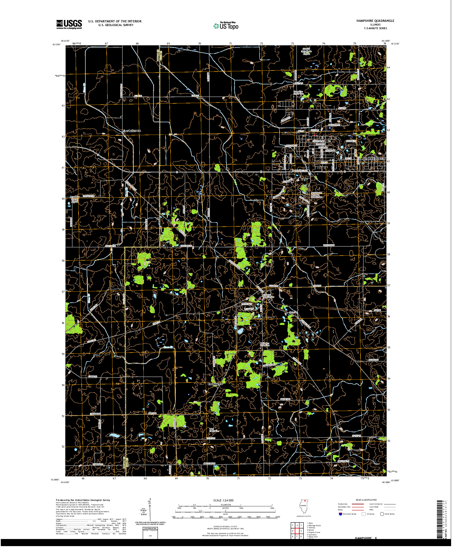 USGS US TOPO 7.5-MINUTE MAP FOR HAMPSHIRE, IL 2021