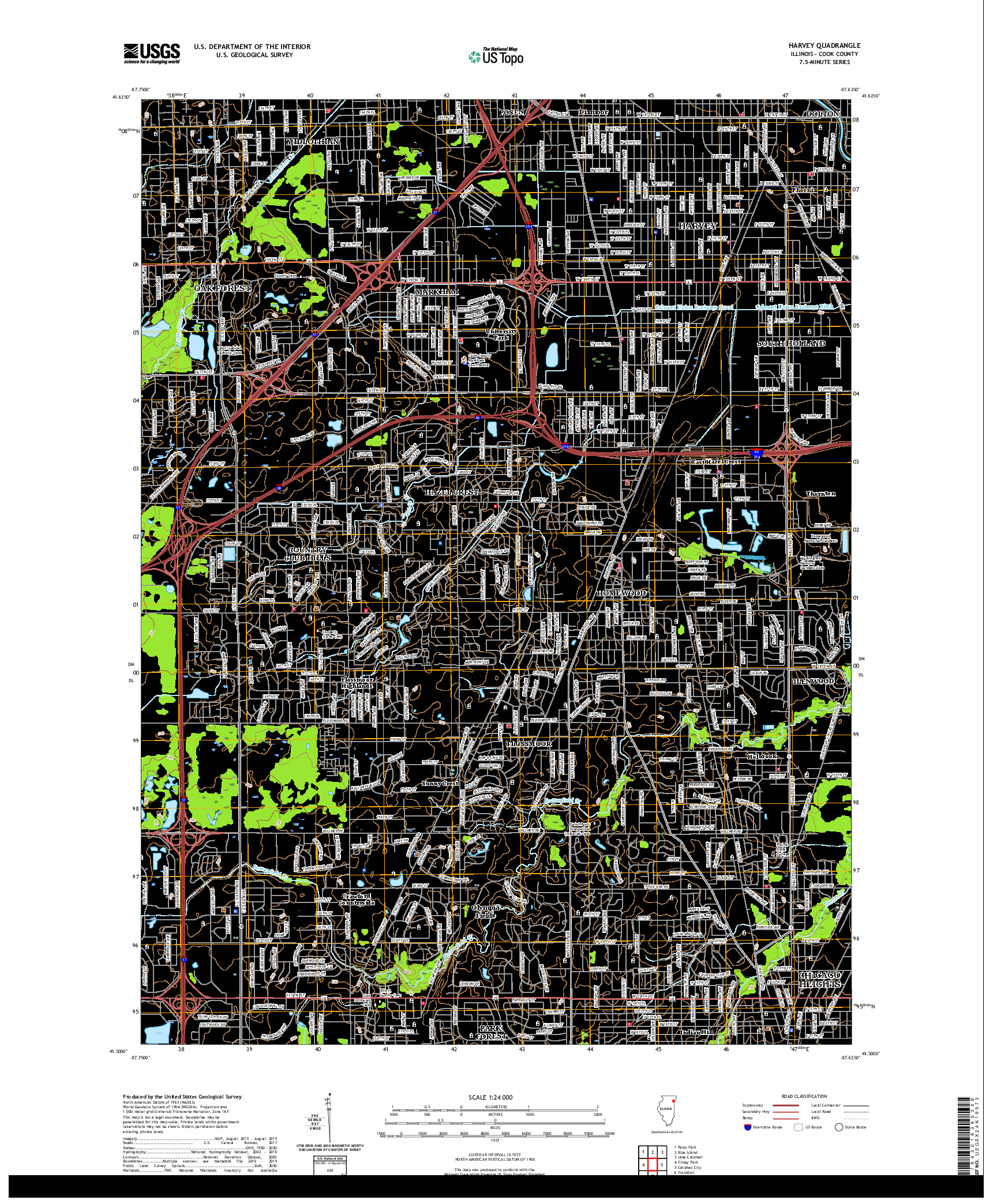 USGS US TOPO 7.5-MINUTE MAP FOR HARVEY, IL 2021