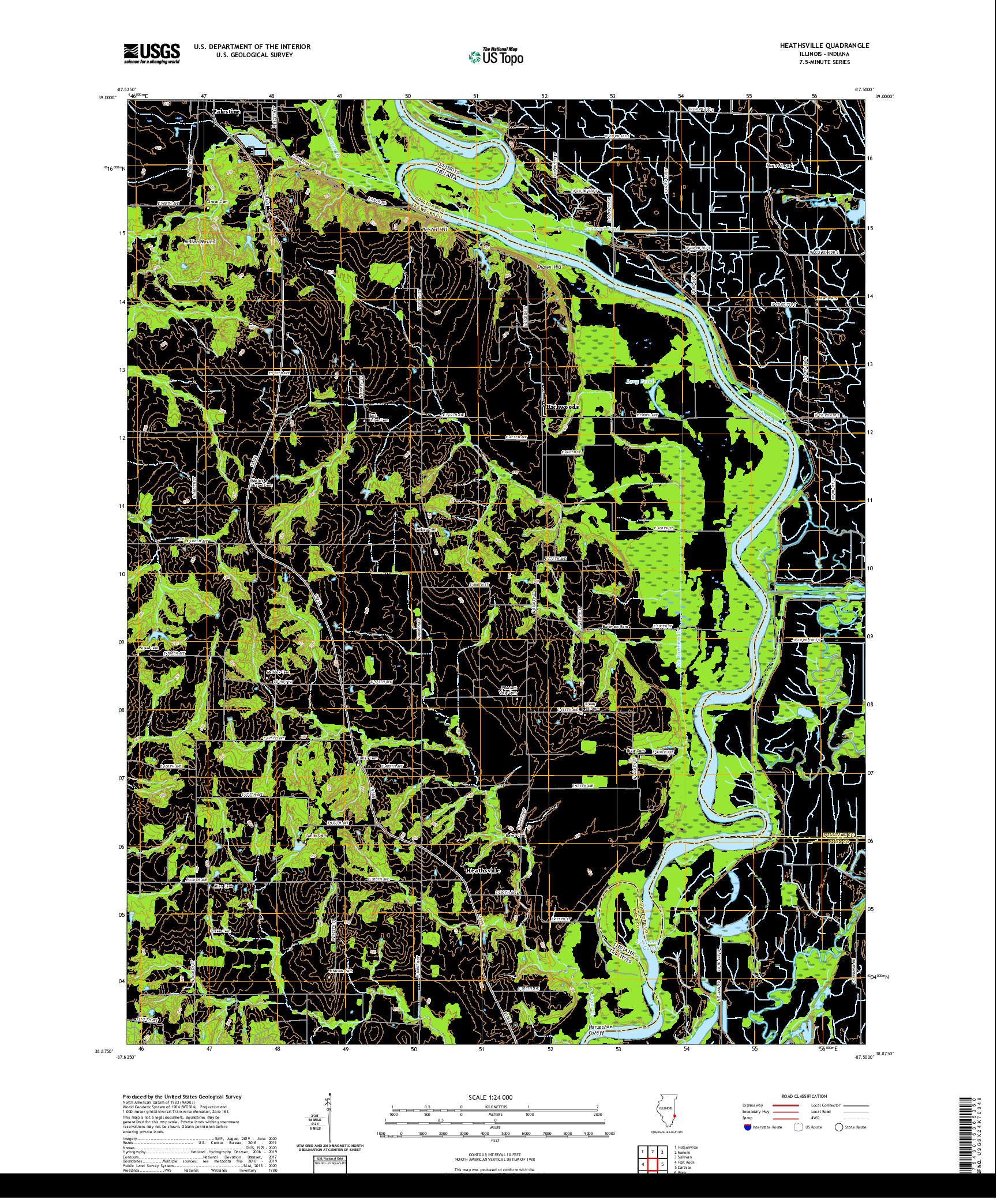 USGS US TOPO 7.5-MINUTE MAP FOR HEATHSVILLE, IL,IN 2021