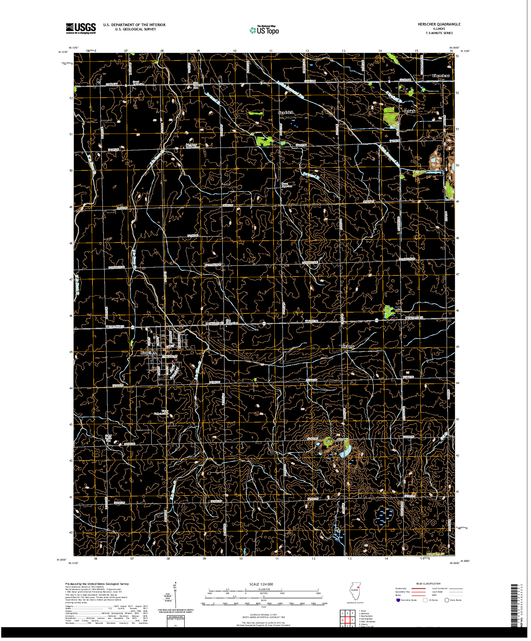 USGS US TOPO 7.5-MINUTE MAP FOR HERSCHER, IL 2021