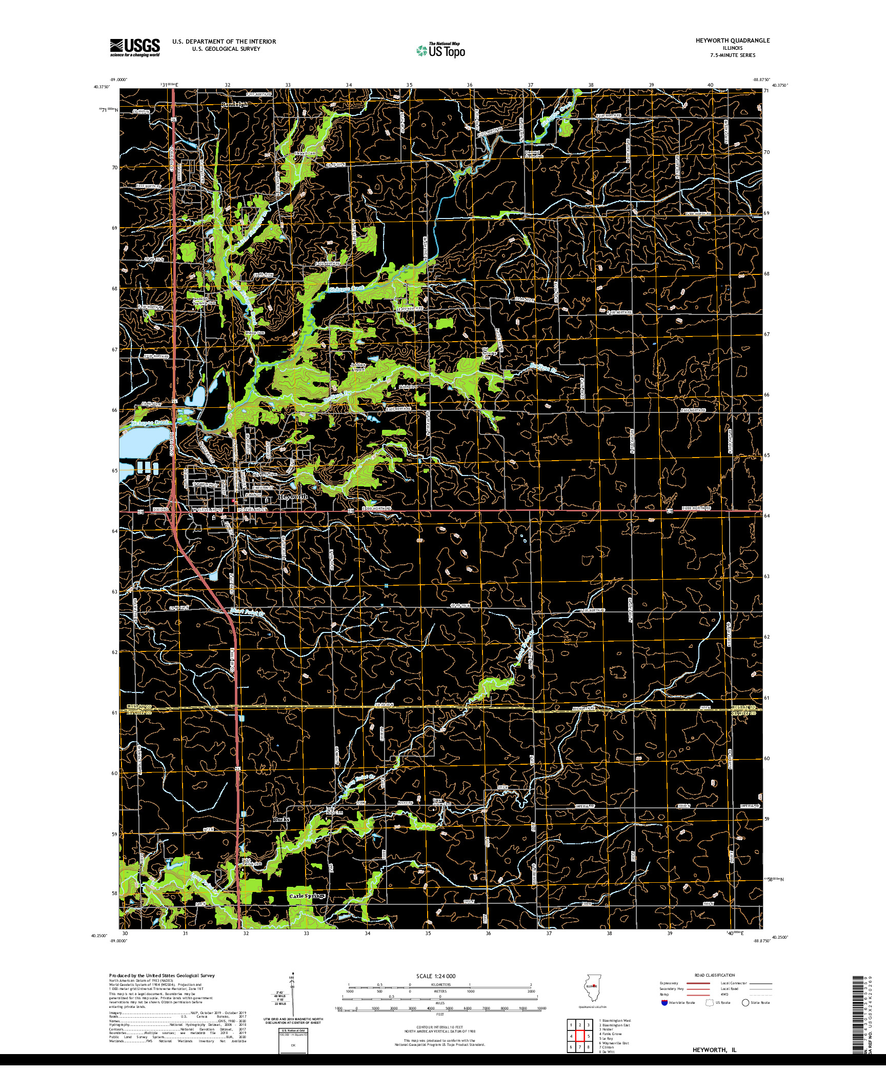 USGS US TOPO 7.5-MINUTE MAP FOR HEYWORTH, IL 2021