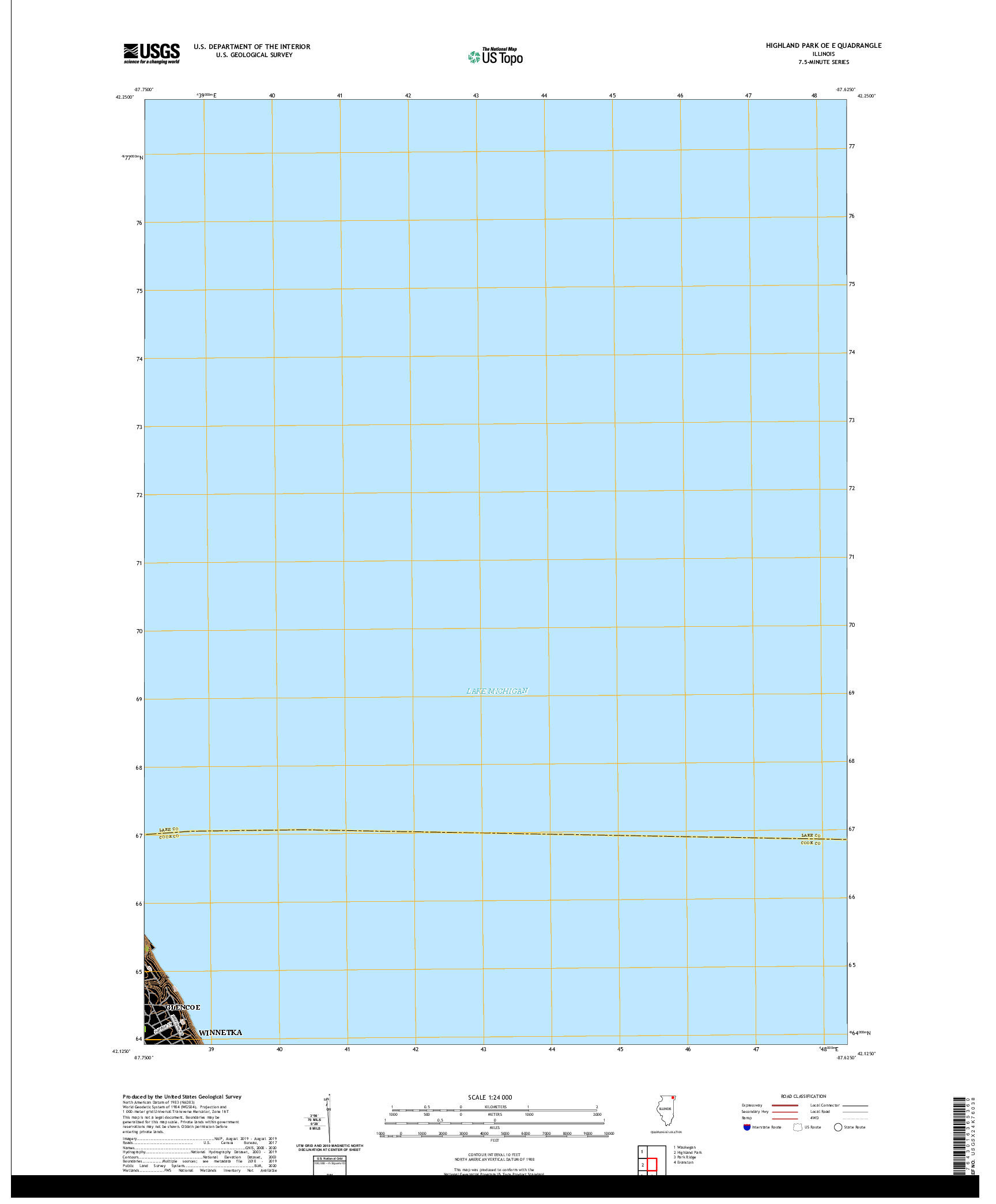 USGS US TOPO 7.5-MINUTE MAP FOR HIGHLAND PARK OE E, IL 2021