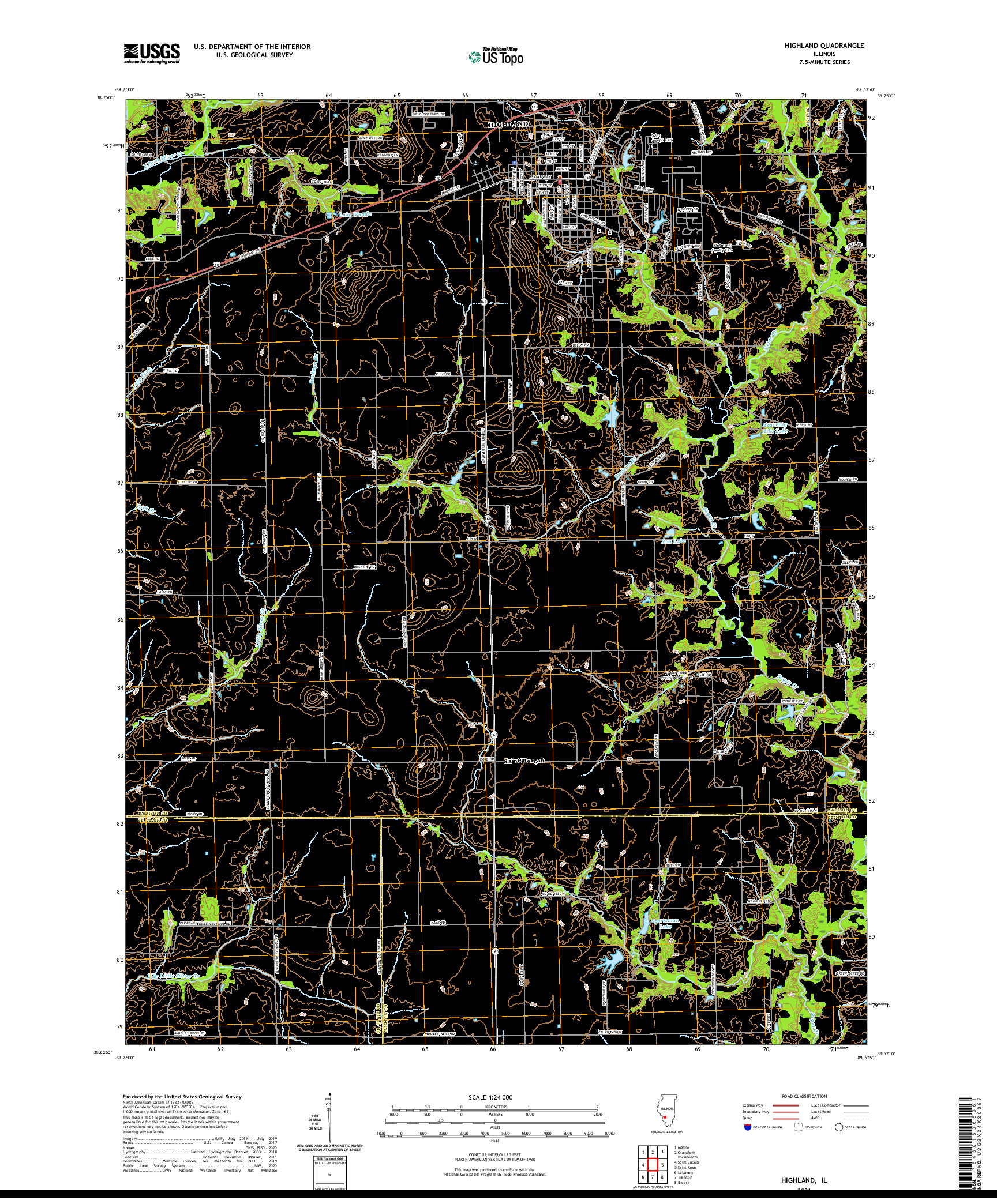 USGS US TOPO 7.5-MINUTE MAP FOR HIGHLAND, IL 2021