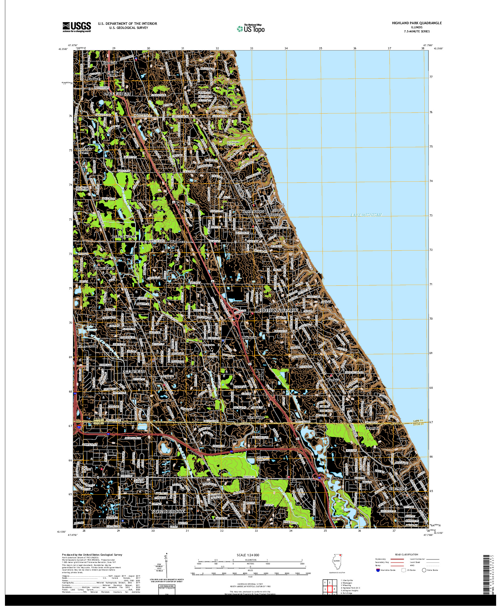 USGS US TOPO 7.5-MINUTE MAP FOR HIGHLAND PARK, IL 2021