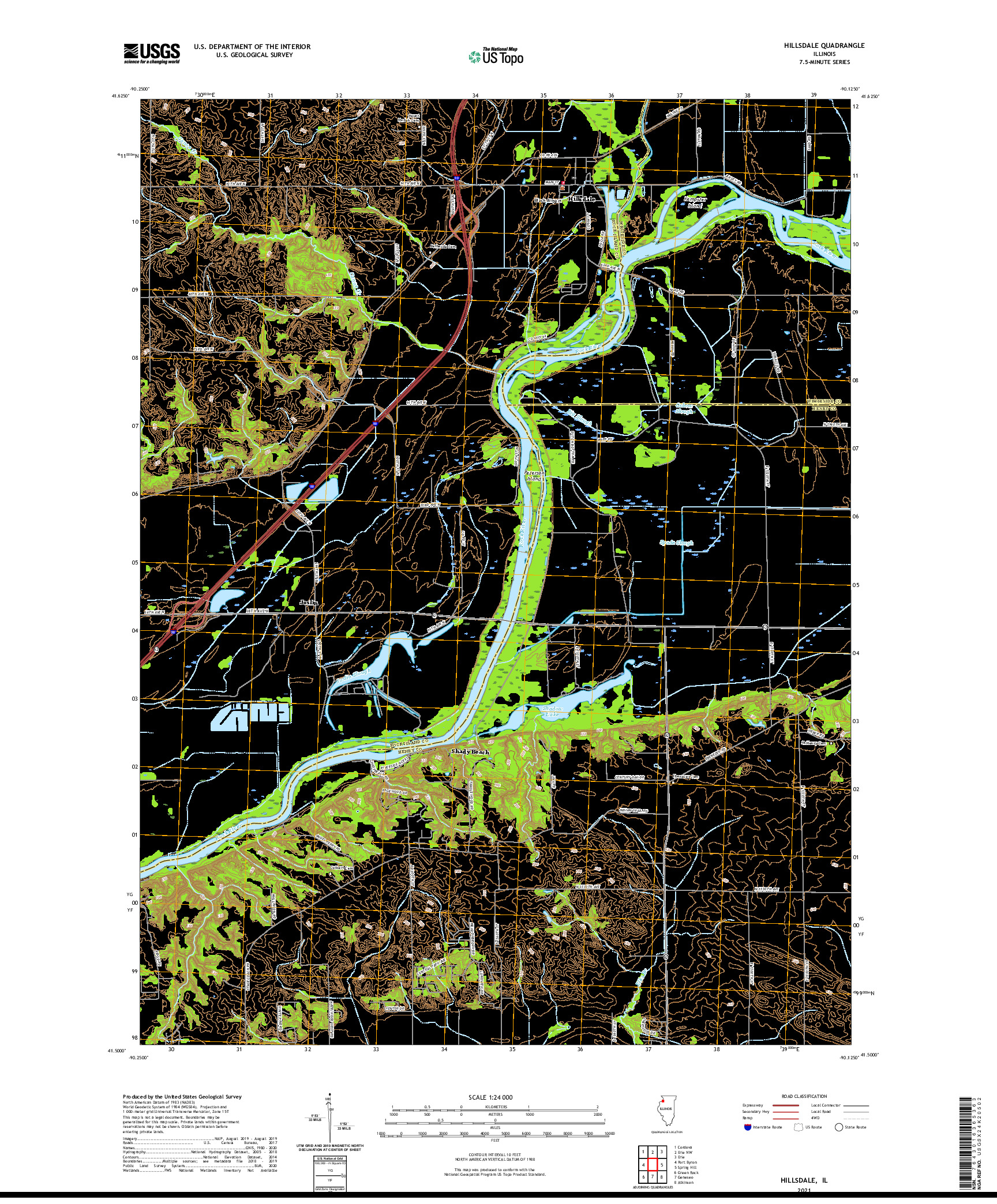USGS US TOPO 7.5-MINUTE MAP FOR HILLSDALE, IL 2021
