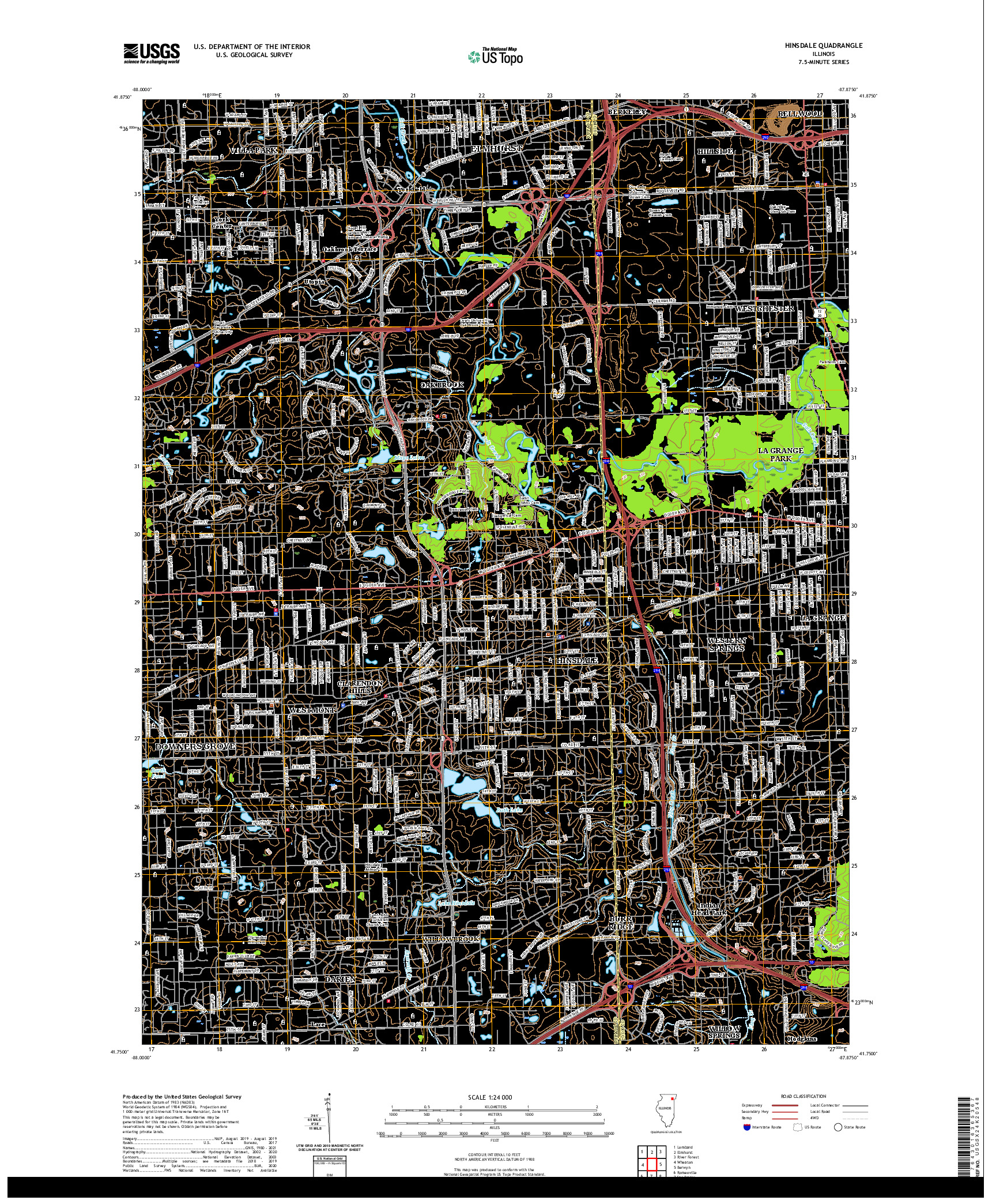 USGS US TOPO 7.5-MINUTE MAP FOR HINSDALE, IL 2021