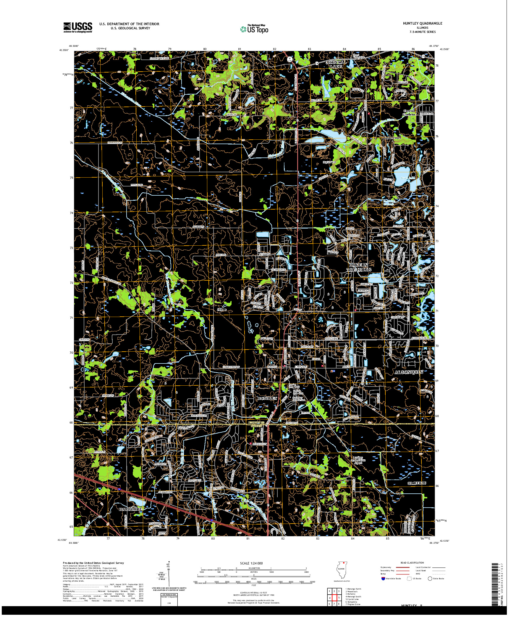 USGS US TOPO 7.5-MINUTE MAP FOR HUNTLEY, IL 2021