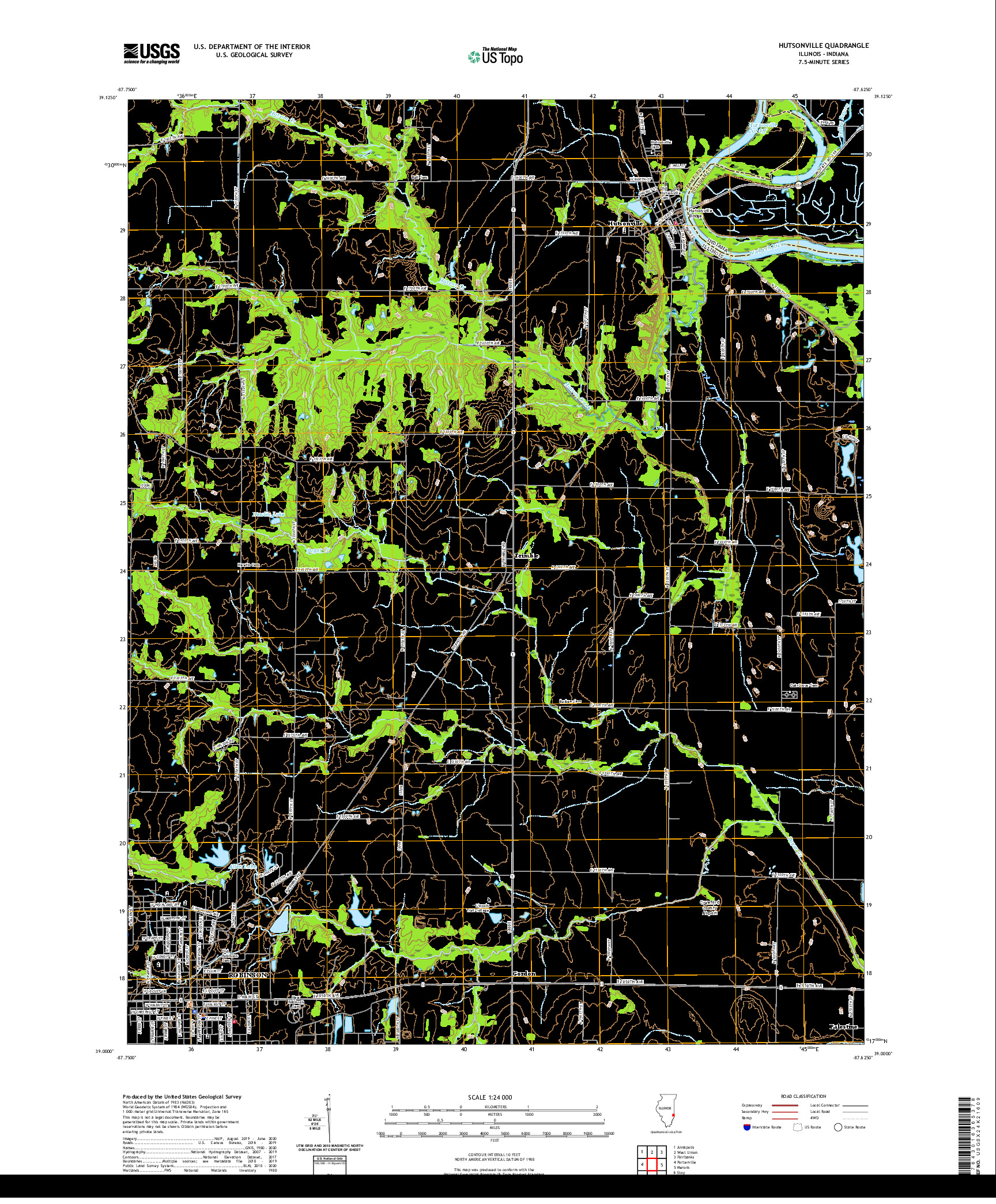 USGS US TOPO 7.5-MINUTE MAP FOR HUTSONVILLE, IL,IN 2021