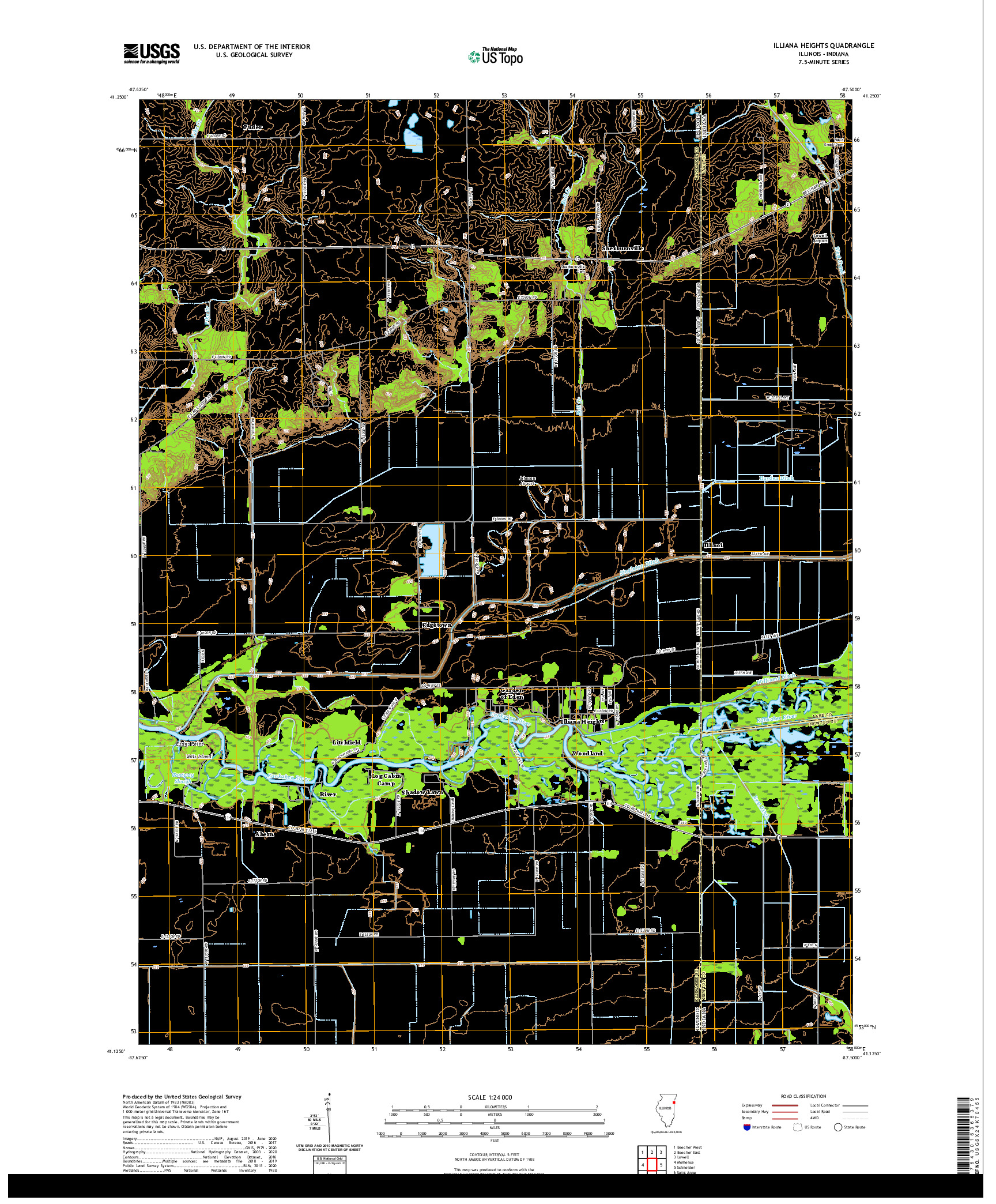 USGS US TOPO 7.5-MINUTE MAP FOR ILLIANA HEIGHTS, IL,IN 2021