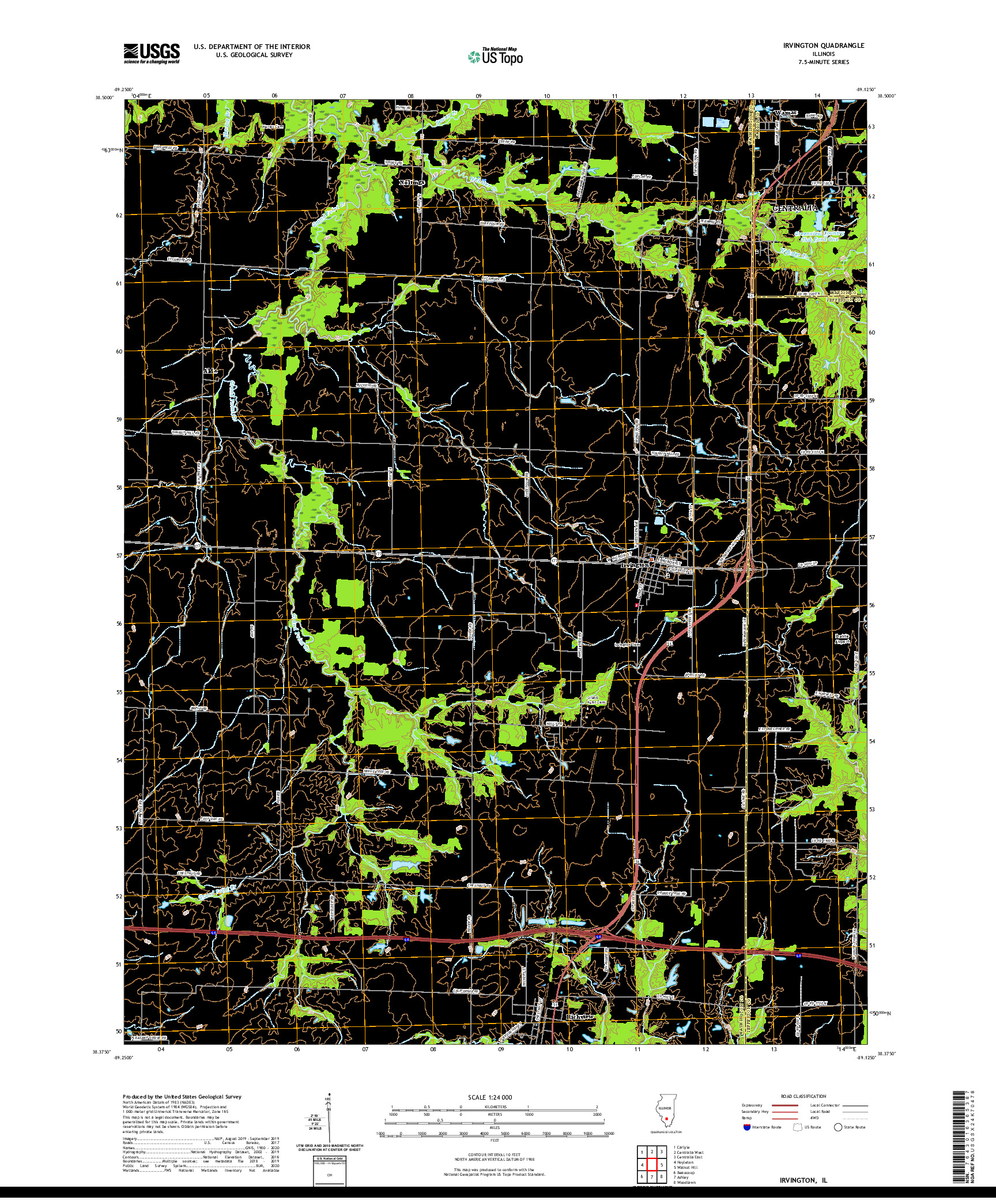 USGS US TOPO 7.5-MINUTE MAP FOR IRVINGTON, IL 2021
