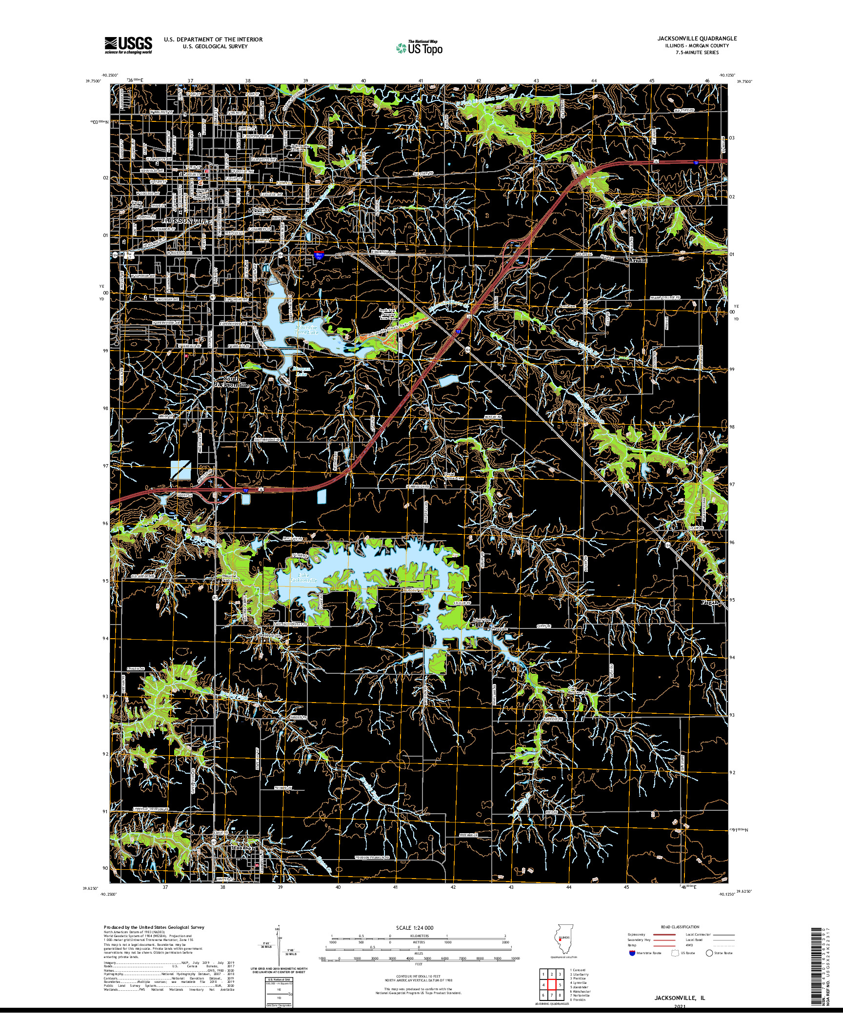 USGS US TOPO 7.5-MINUTE MAP FOR JACKSONVILLE, IL 2021