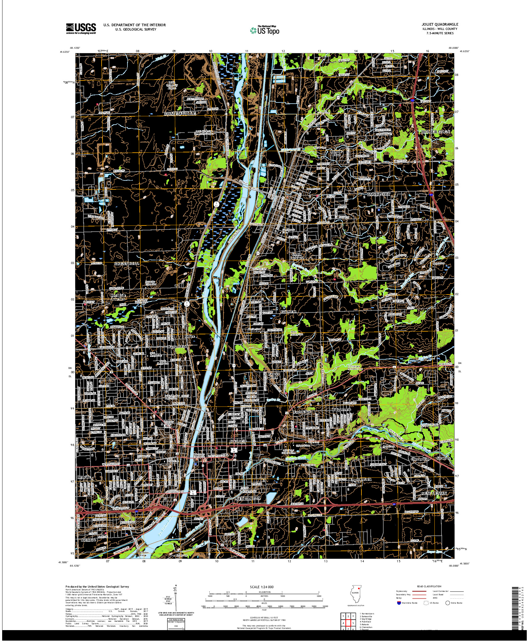 USGS US TOPO 7.5-MINUTE MAP FOR JOLIET, IL 2021