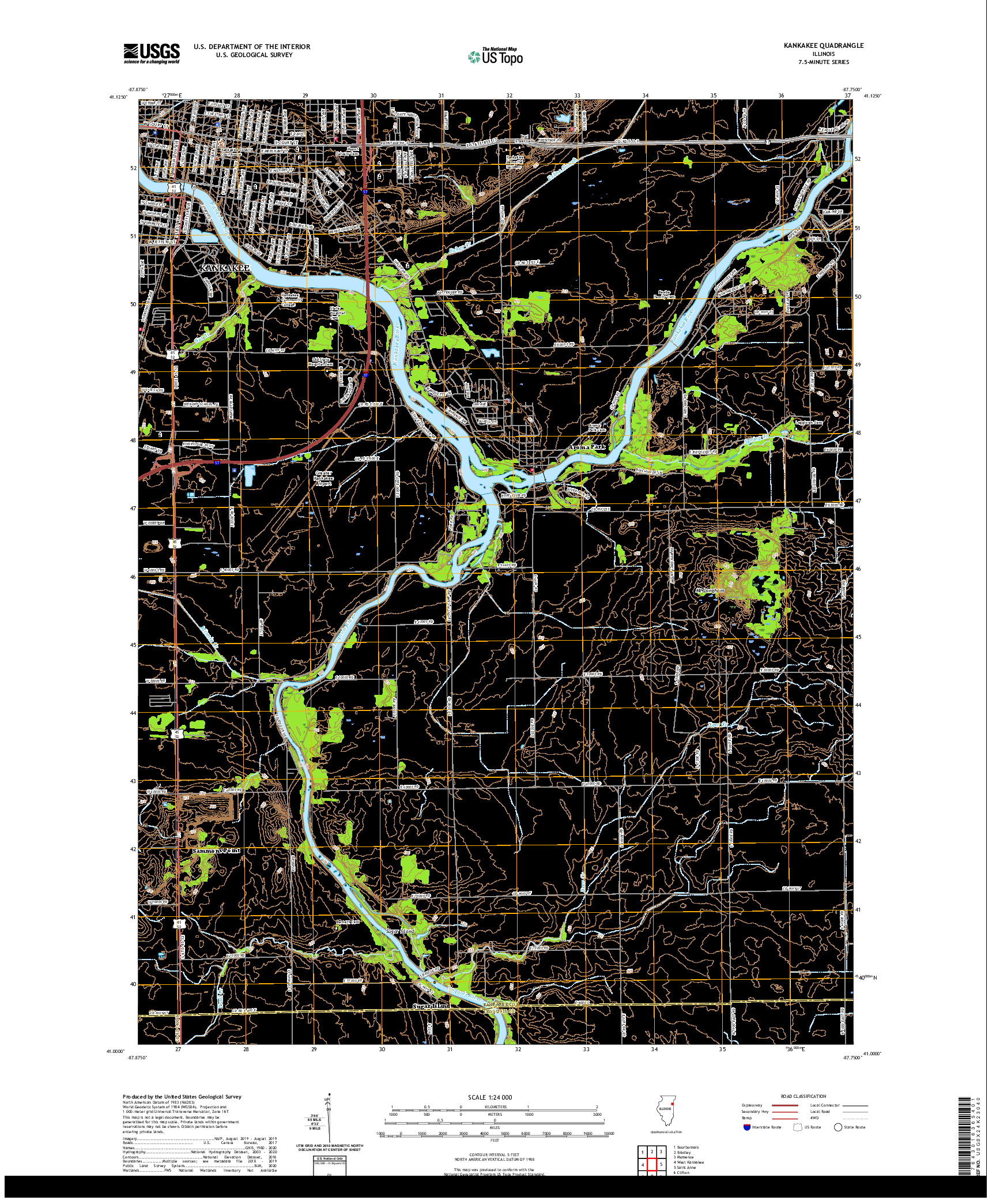 USGS US TOPO 7.5-MINUTE MAP FOR KANKAKEE, IL 2021