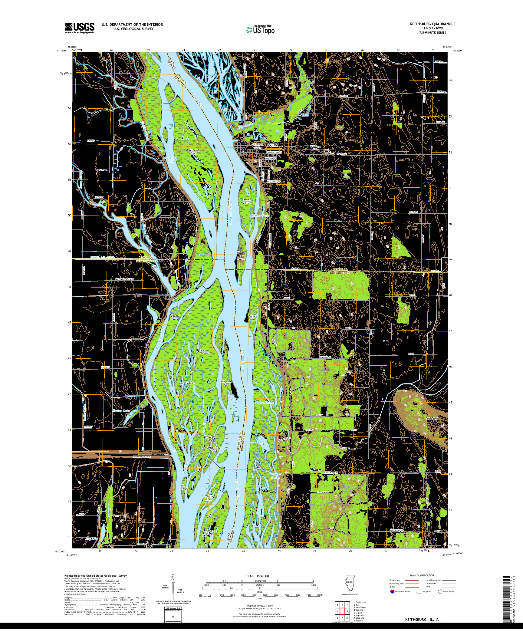 USGS US TOPO 7.5-MINUTE MAP FOR KEITHSBURG, IL,IA 2021