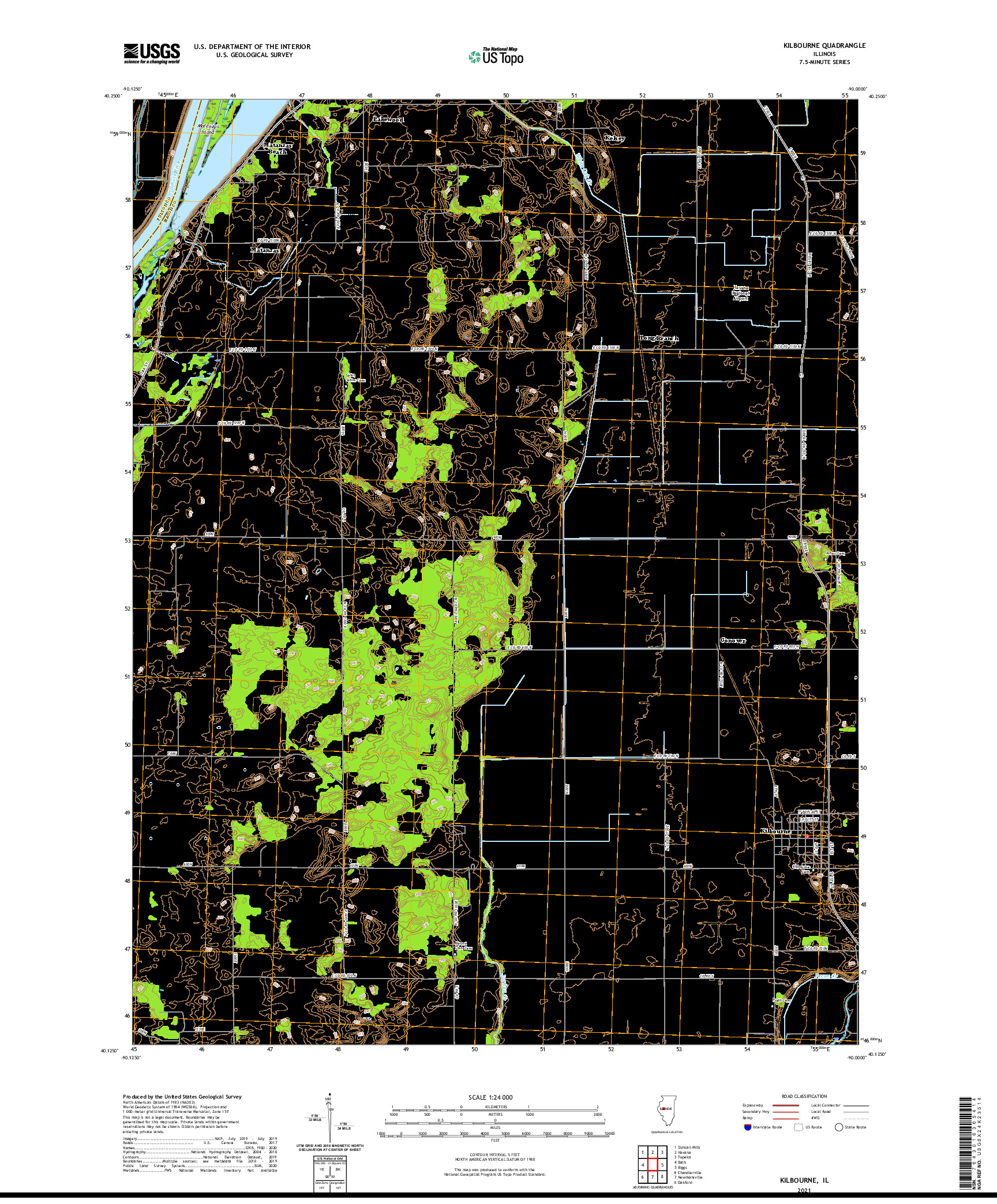 USGS US TOPO 7.5-MINUTE MAP FOR KILBOURNE, IL 2021