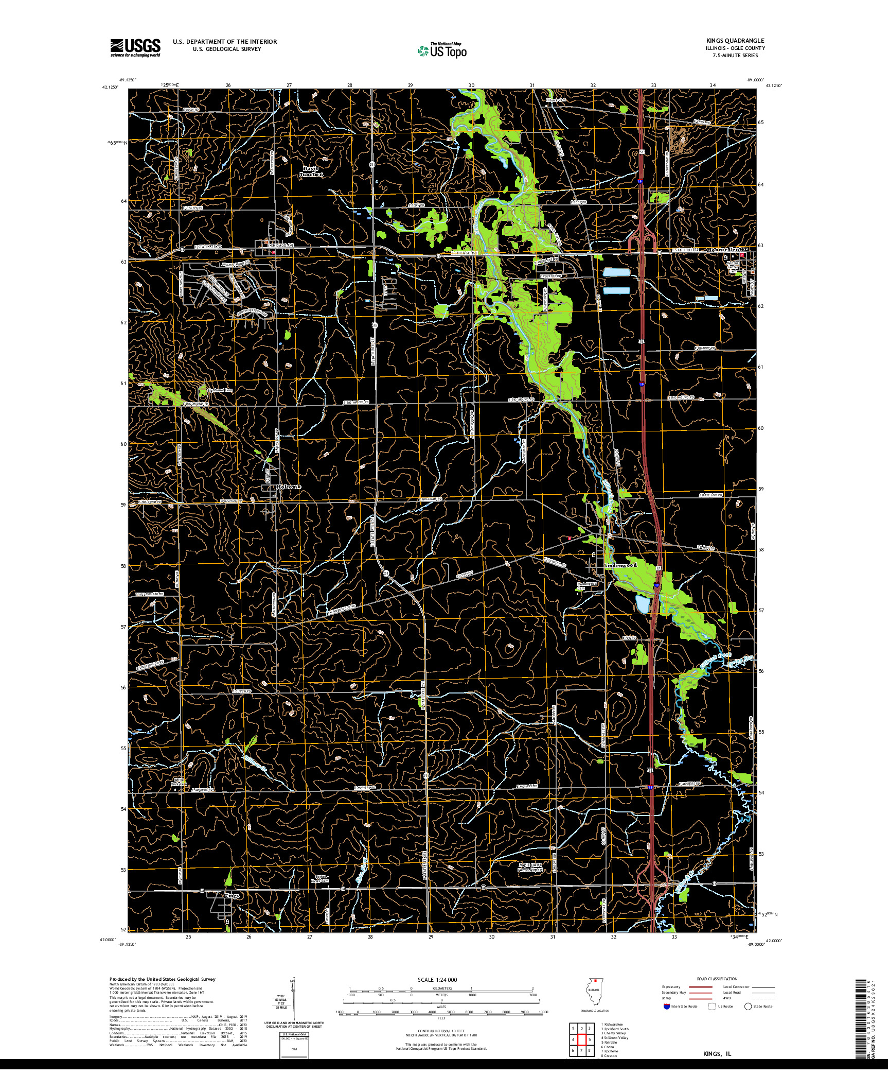 USGS US TOPO 7.5-MINUTE MAP FOR KINGS, IL 2021