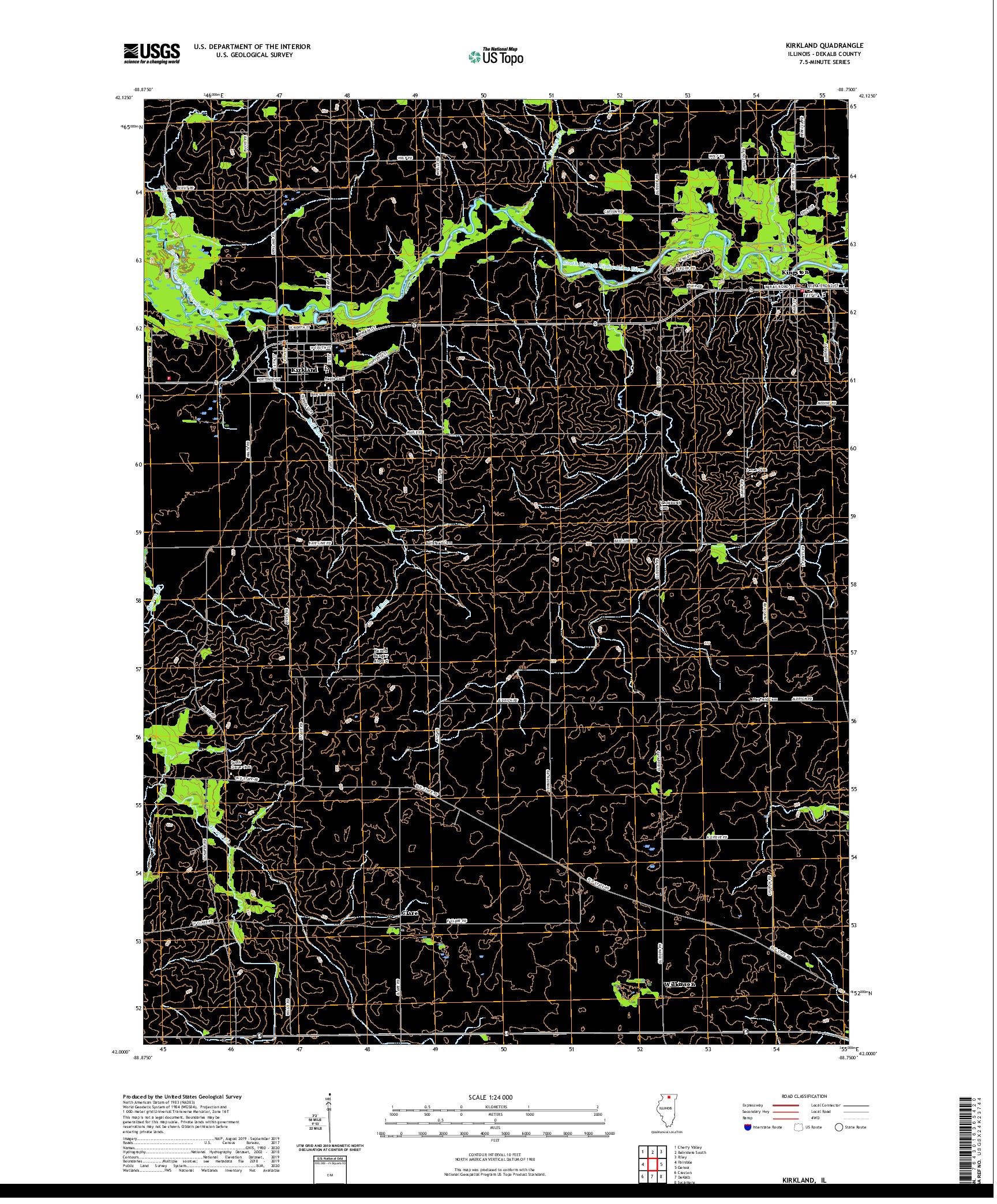 USGS US TOPO 7.5-MINUTE MAP FOR KIRKLAND, IL 2021