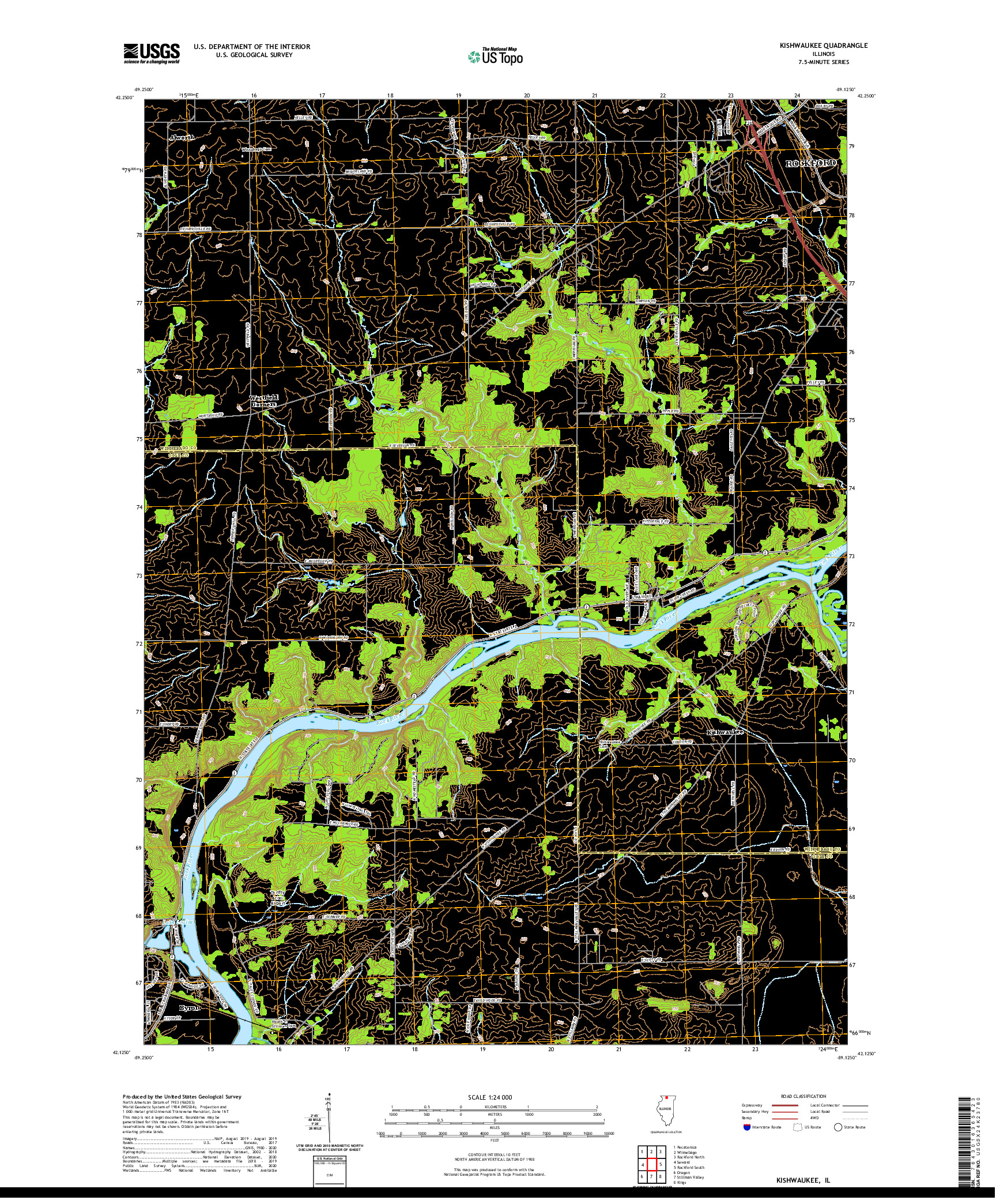 USGS US TOPO 7.5-MINUTE MAP FOR KISHWAUKEE, IL 2021