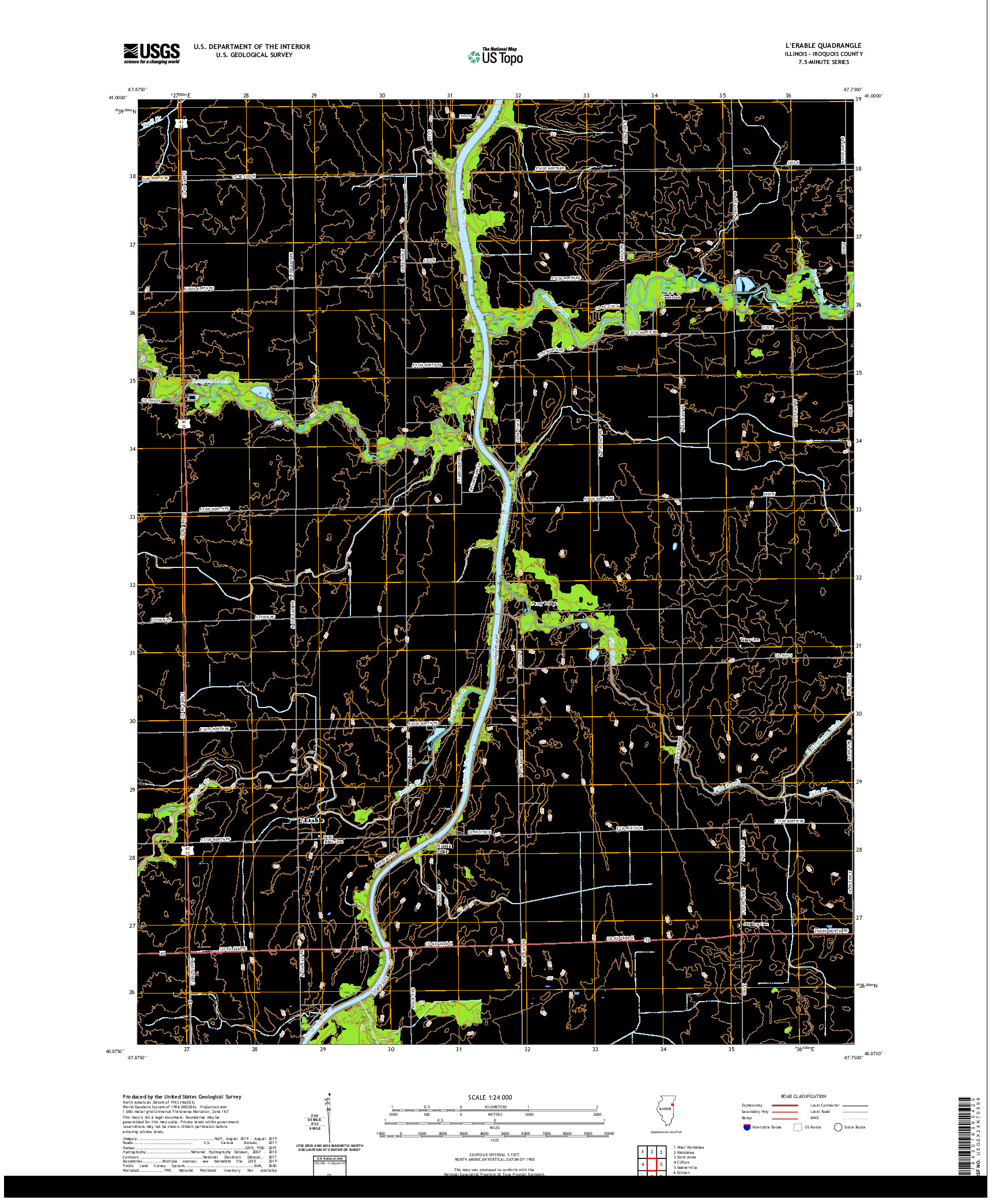 USGS US TOPO 7.5-MINUTE MAP FOR L'ERABLE, IL 2021