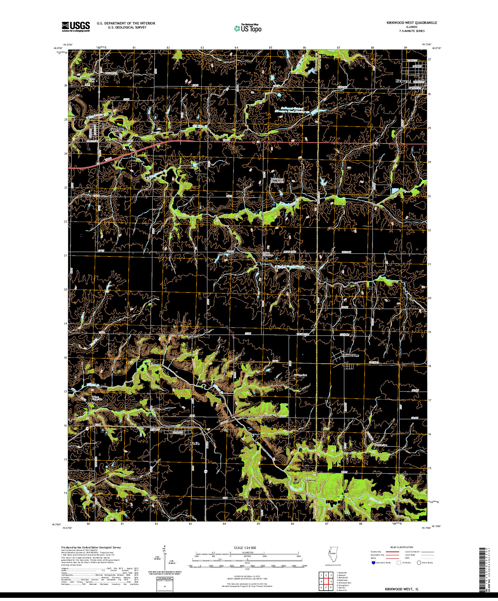 USGS US TOPO 7.5-MINUTE MAP FOR KIRKWOOD WEST, IL 2021