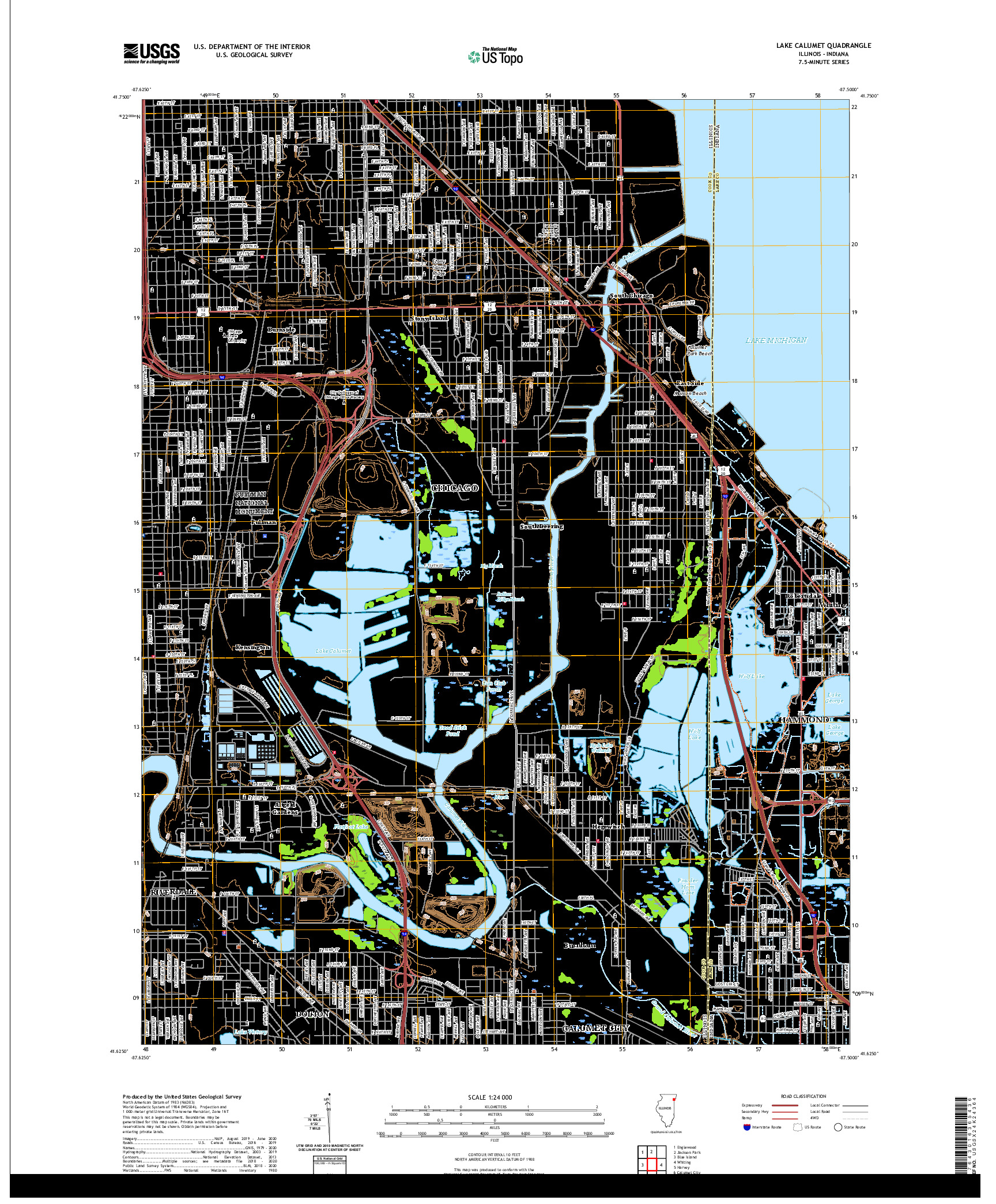 USGS US TOPO 7.5-MINUTE MAP FOR LAKE CALUMET, IL,IN 2021