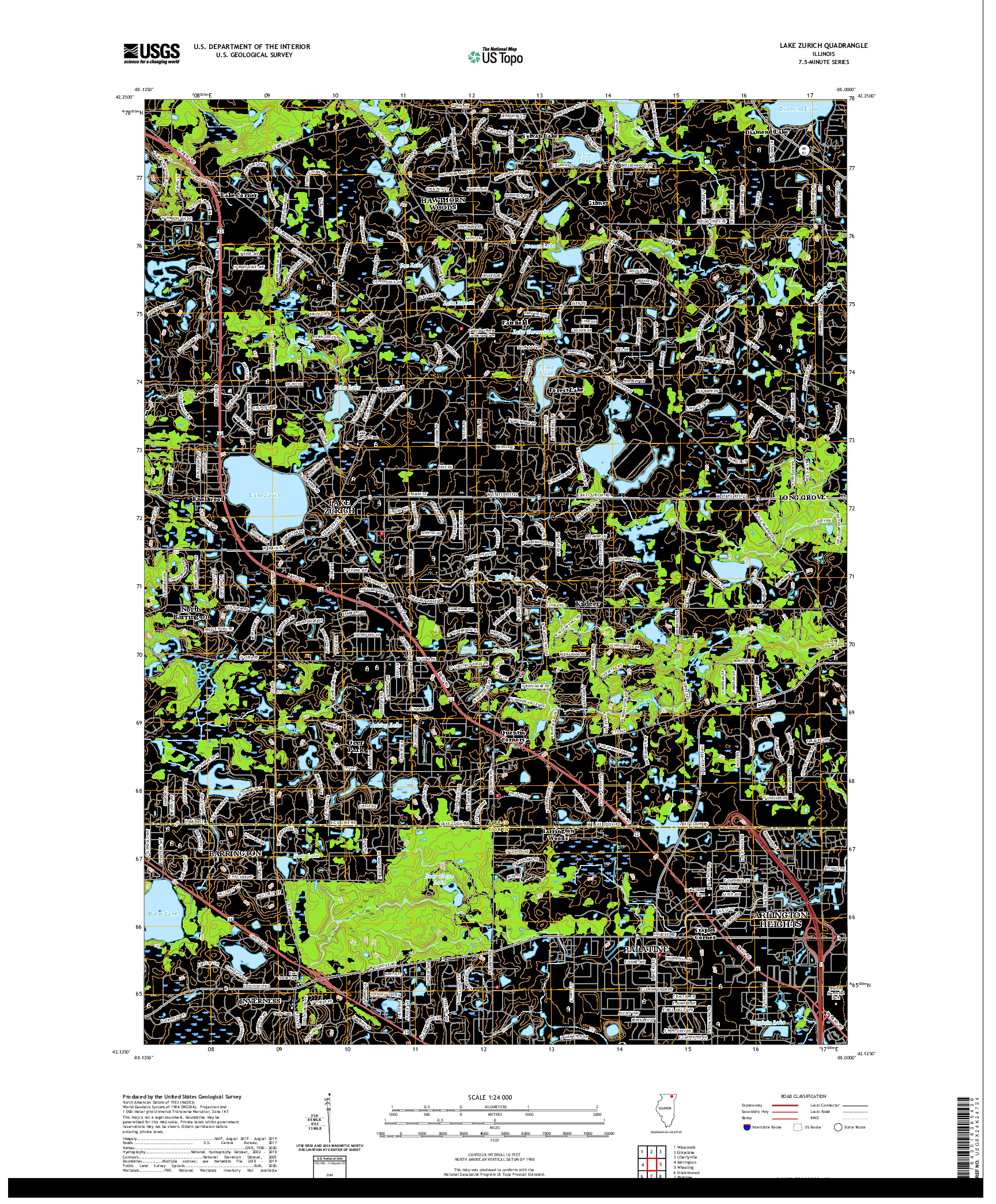 USGS US TOPO 7.5-MINUTE MAP FOR LAKE ZURICH, IL 2021