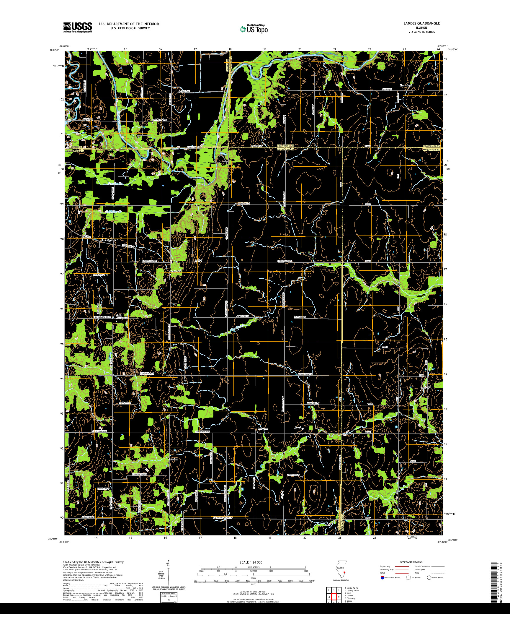 USGS US TOPO 7.5-MINUTE MAP FOR LANDES, IL 2021