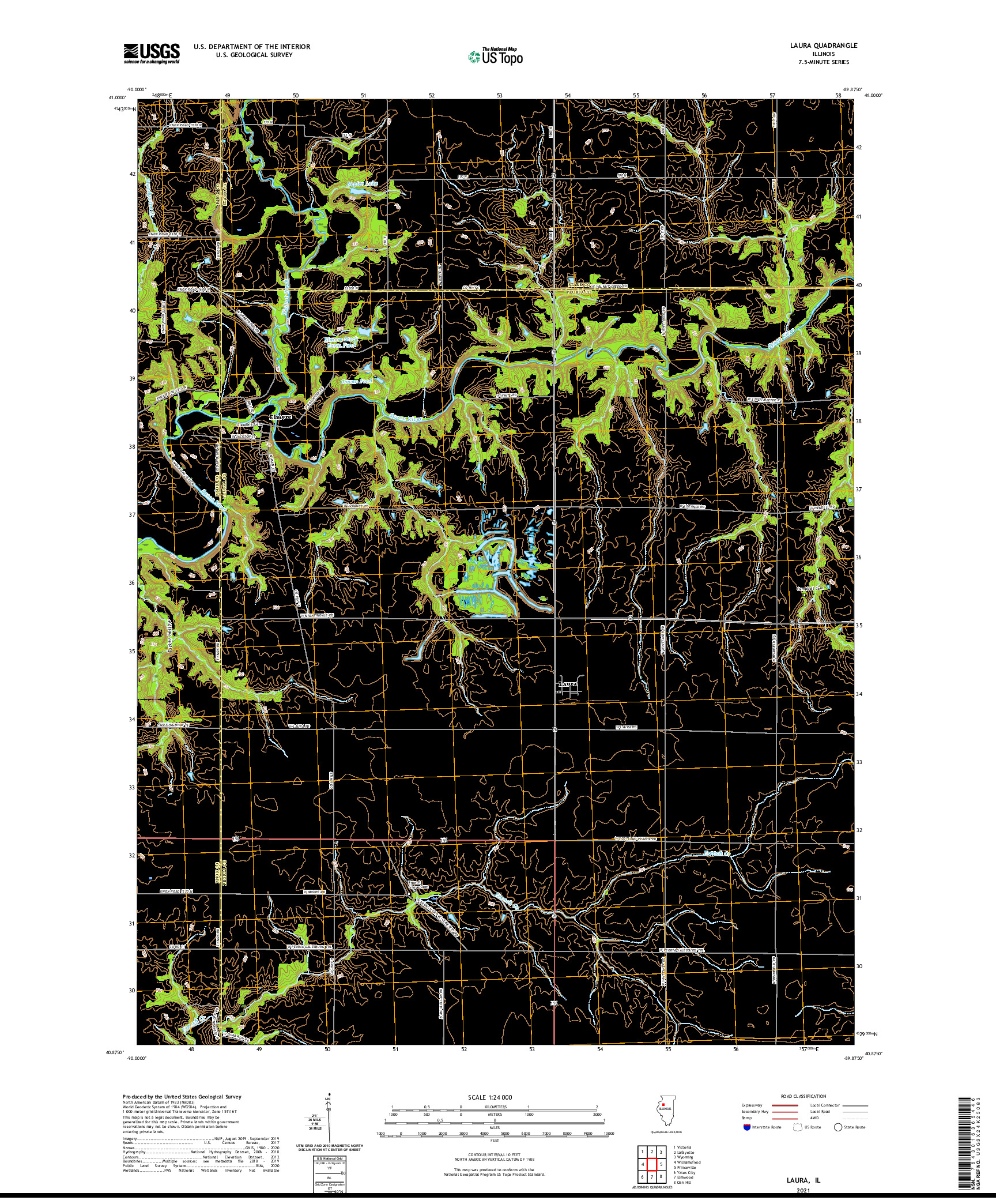 USGS US TOPO 7.5-MINUTE MAP FOR LAURA, IL 2021