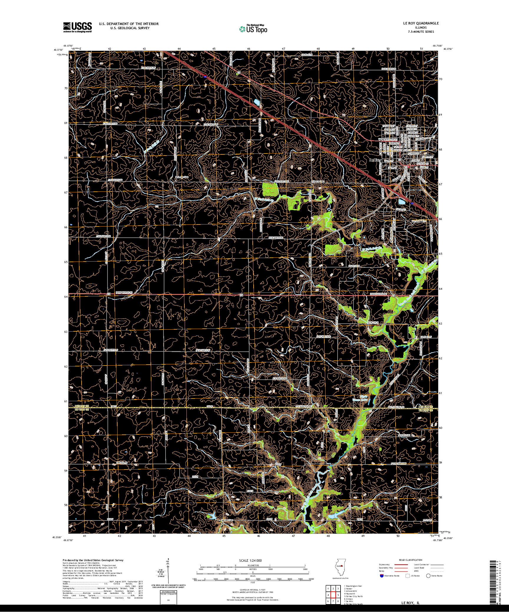 USGS US TOPO 7.5-MINUTE MAP FOR LE ROY, IL 2021
