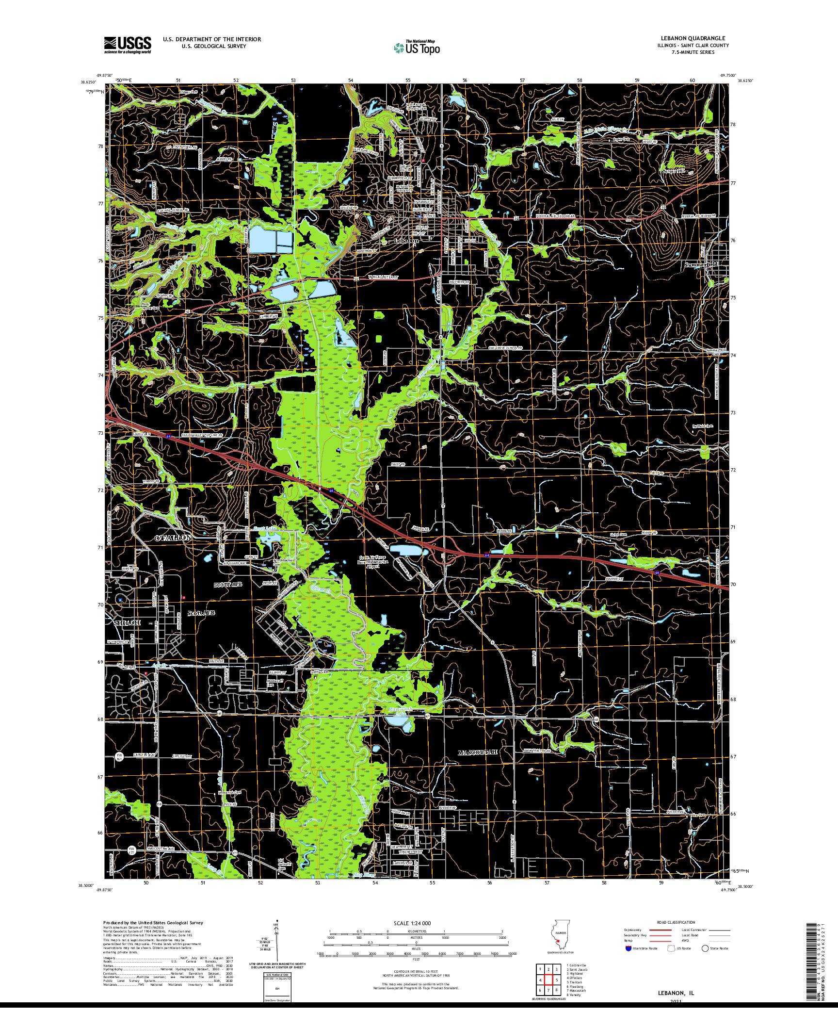 USGS US TOPO 7.5-MINUTE MAP FOR LEBANON, IL 2021