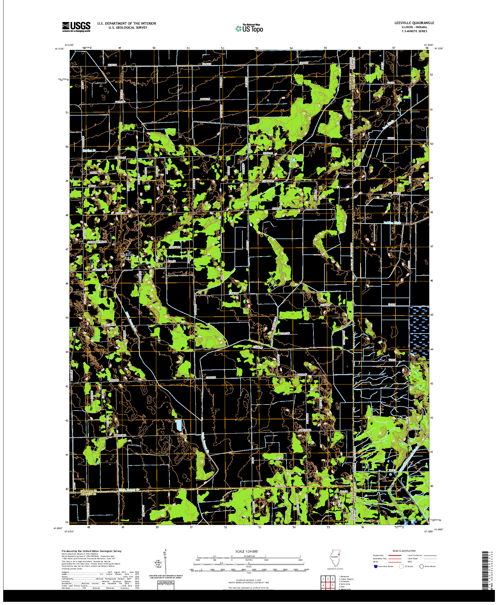 USGS US TOPO 7.5-MINUTE MAP FOR LEESVILLE, IL,IN 2021