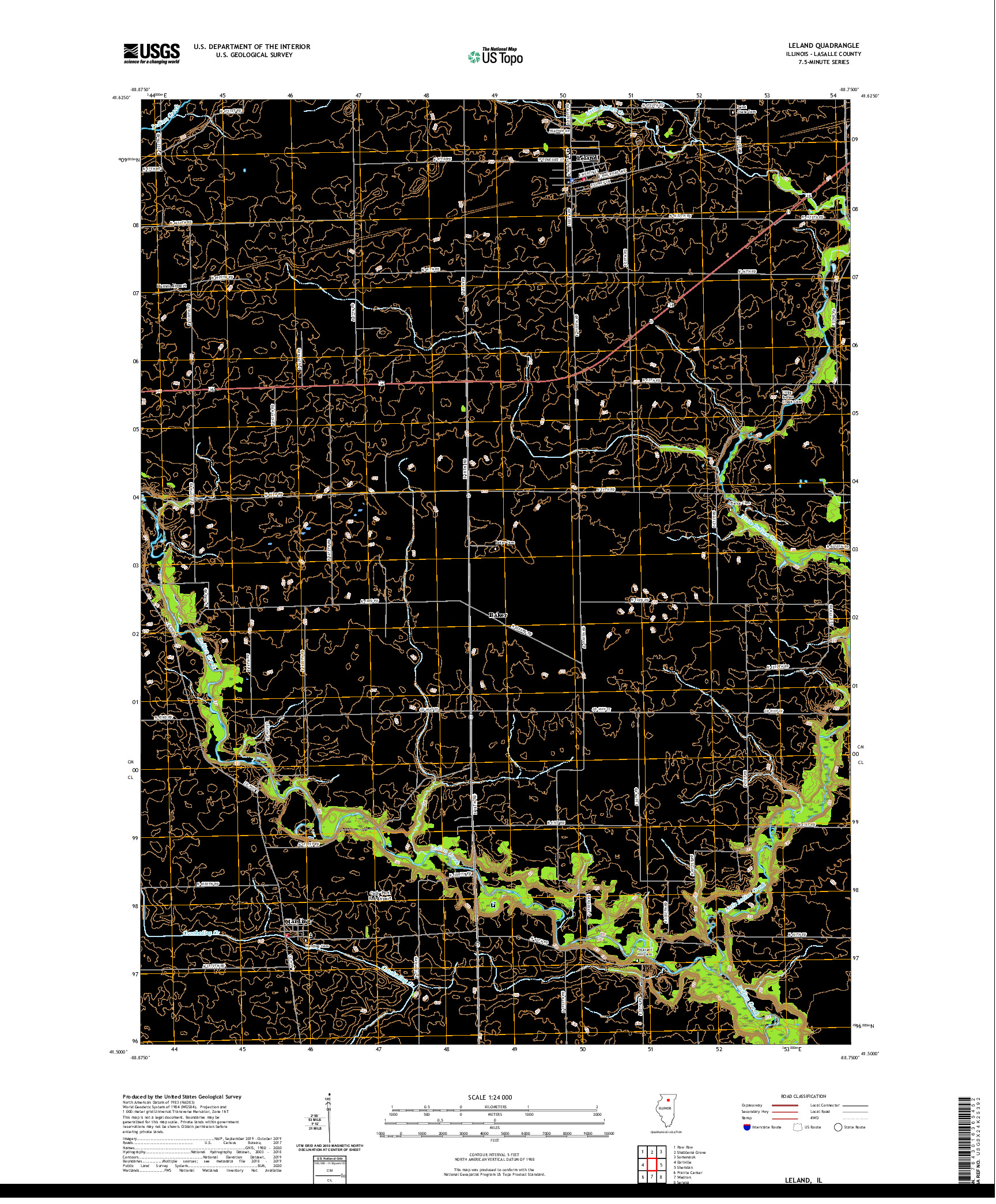 USGS US TOPO 7.5-MINUTE MAP FOR LELAND, IL 2021