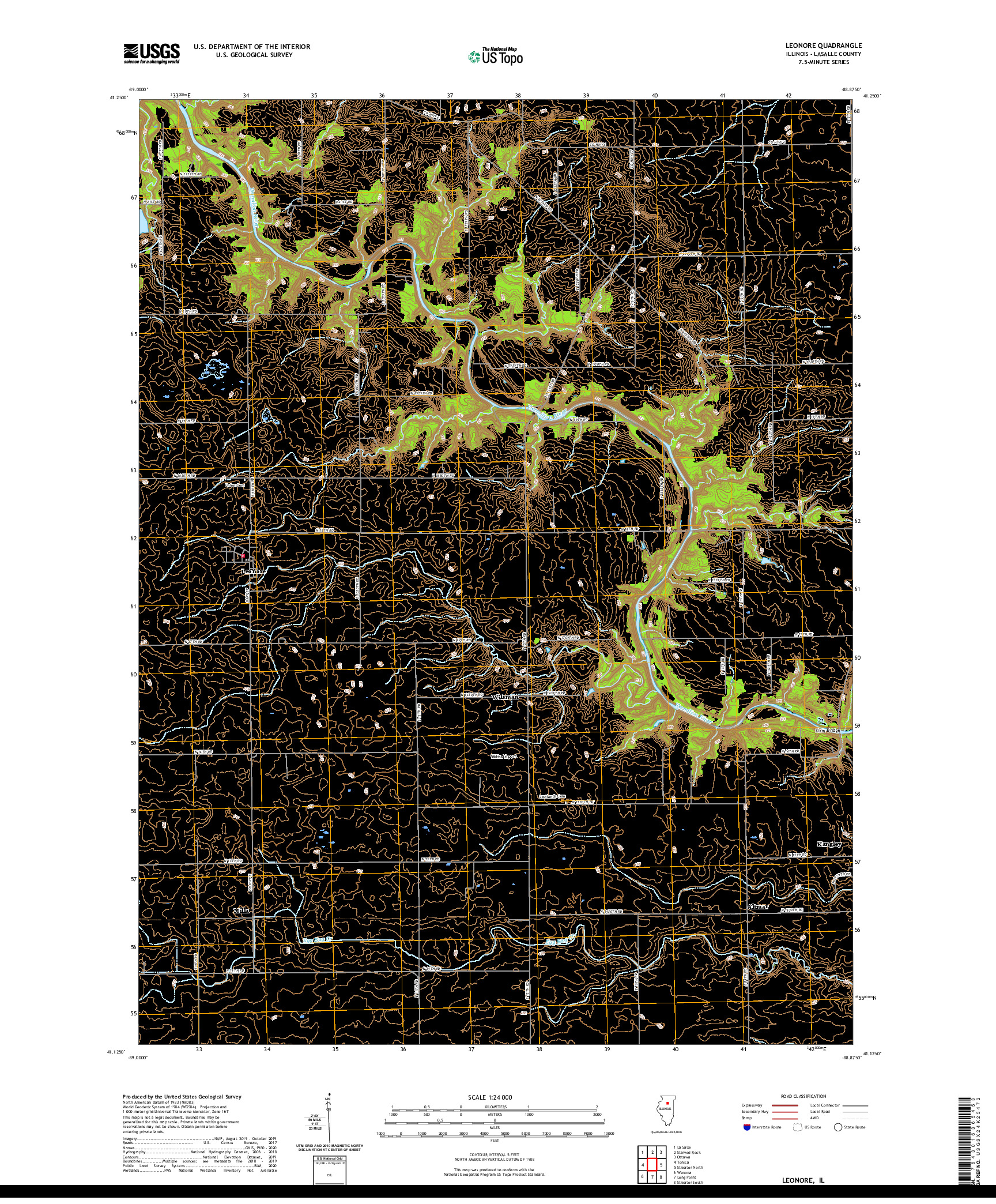 USGS US TOPO 7.5-MINUTE MAP FOR LEONORE, IL 2021