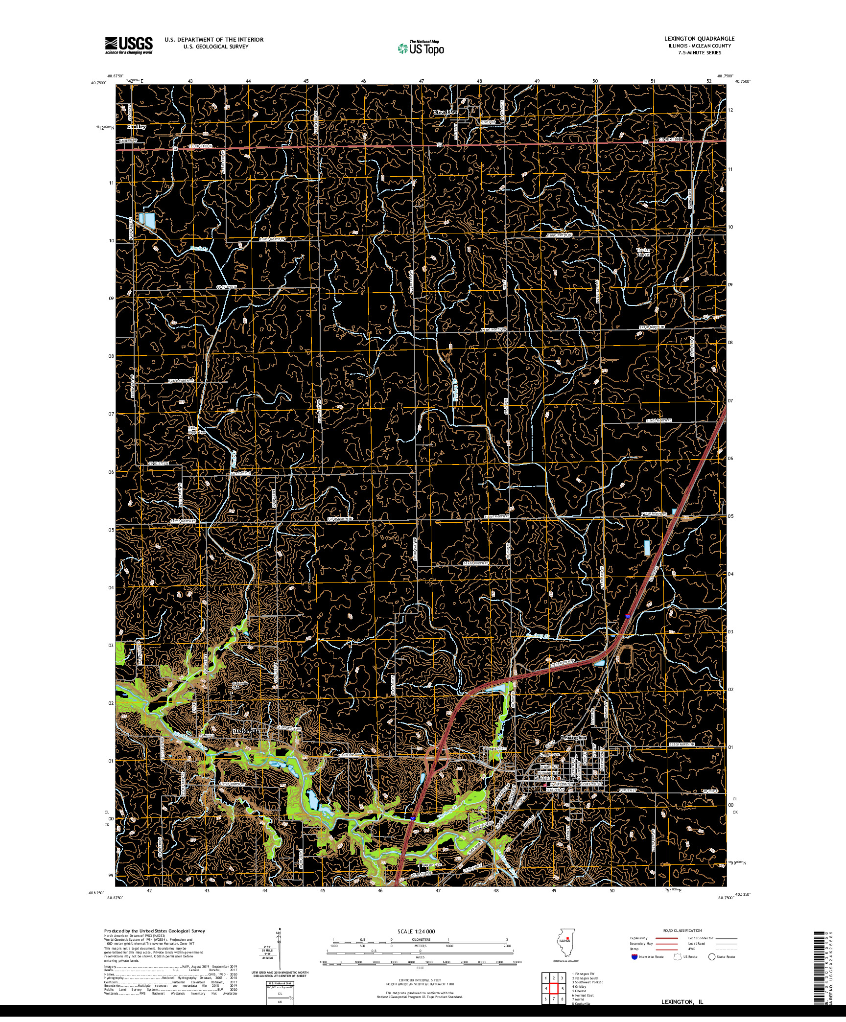 USGS US TOPO 7.5-MINUTE MAP FOR LEXINGTON, IL 2021