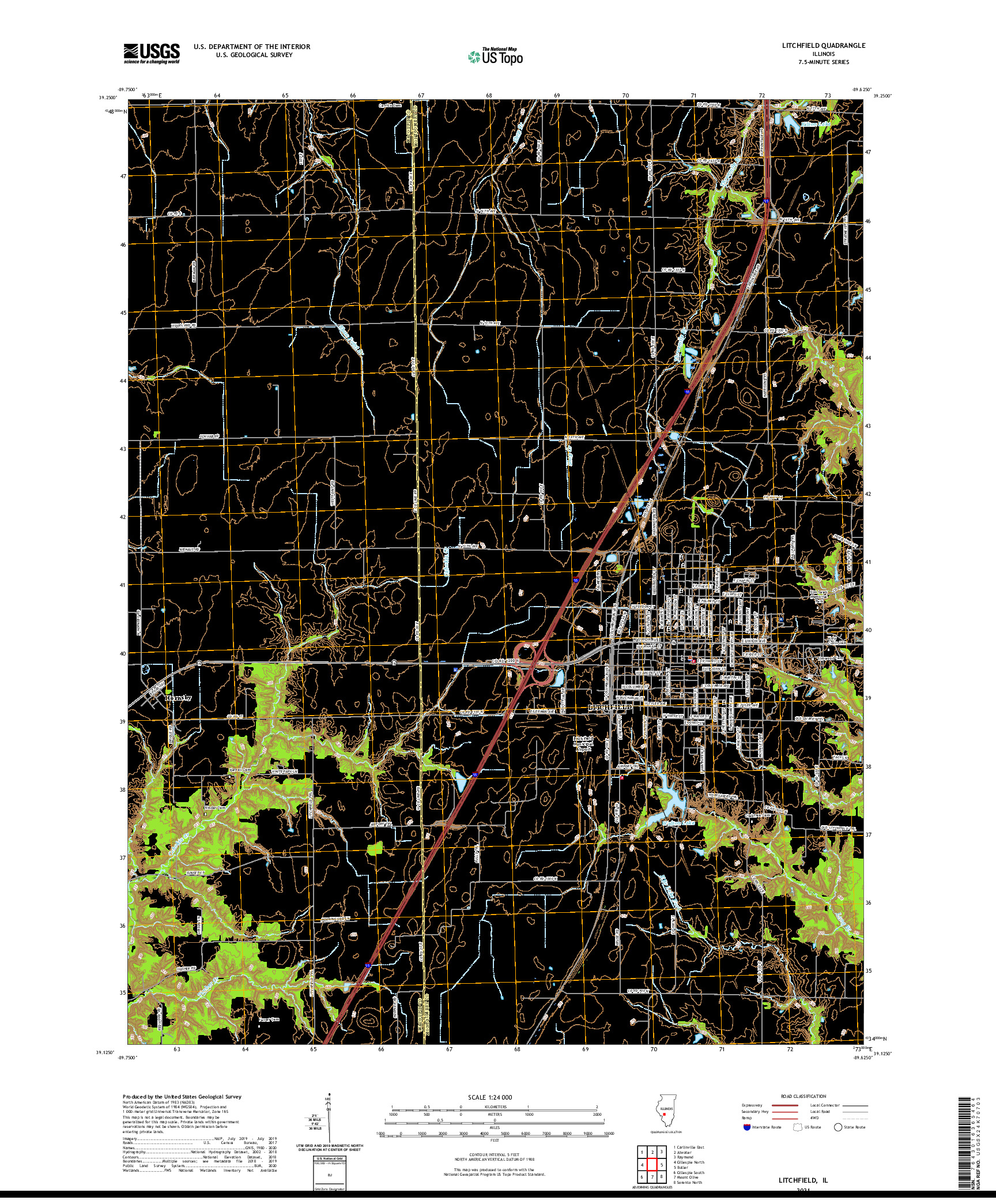 USGS US TOPO 7.5-MINUTE MAP FOR LITCHFIELD, IL 2021