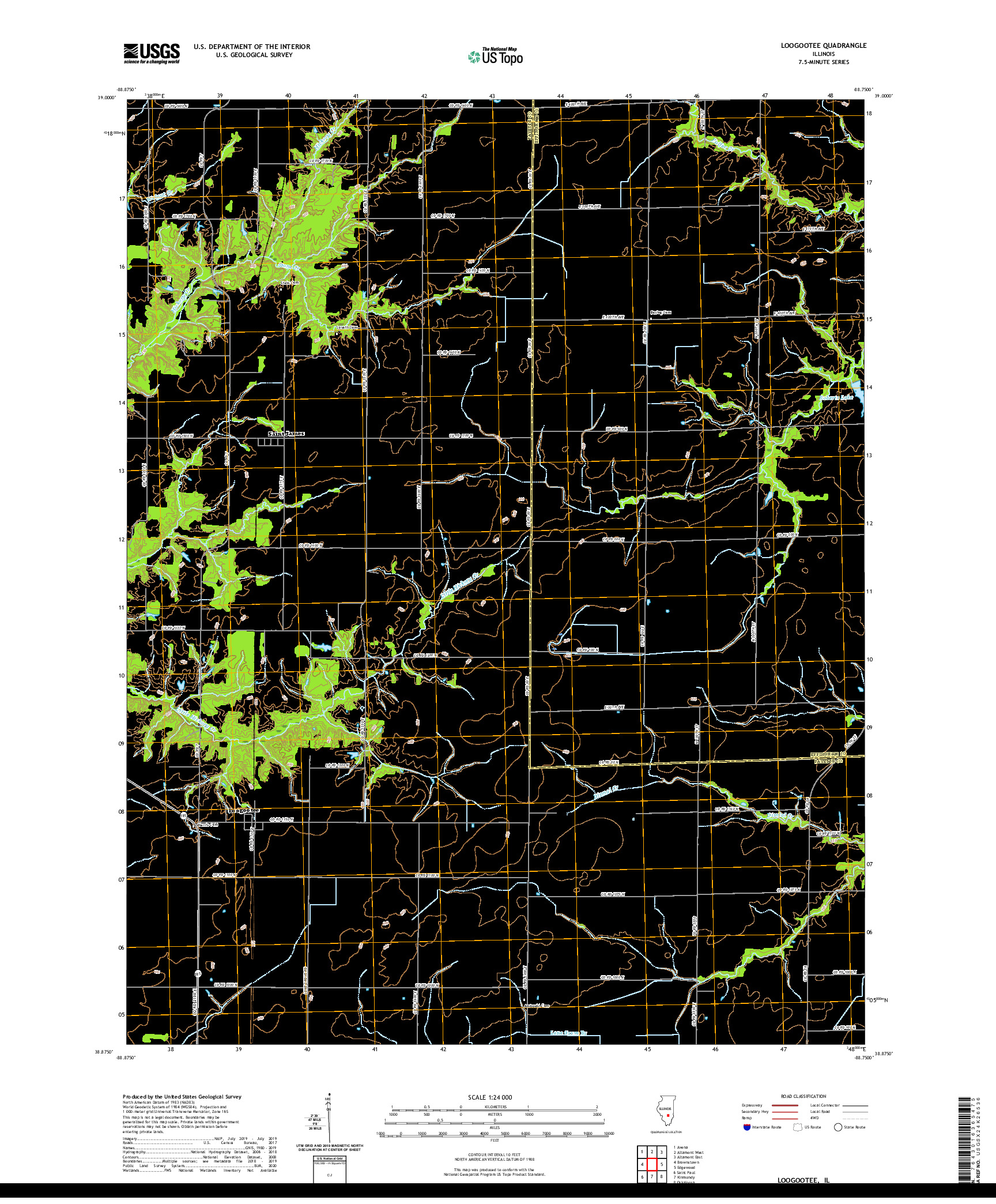 USGS US TOPO 7.5-MINUTE MAP FOR LOOGOOTEE, IL 2021