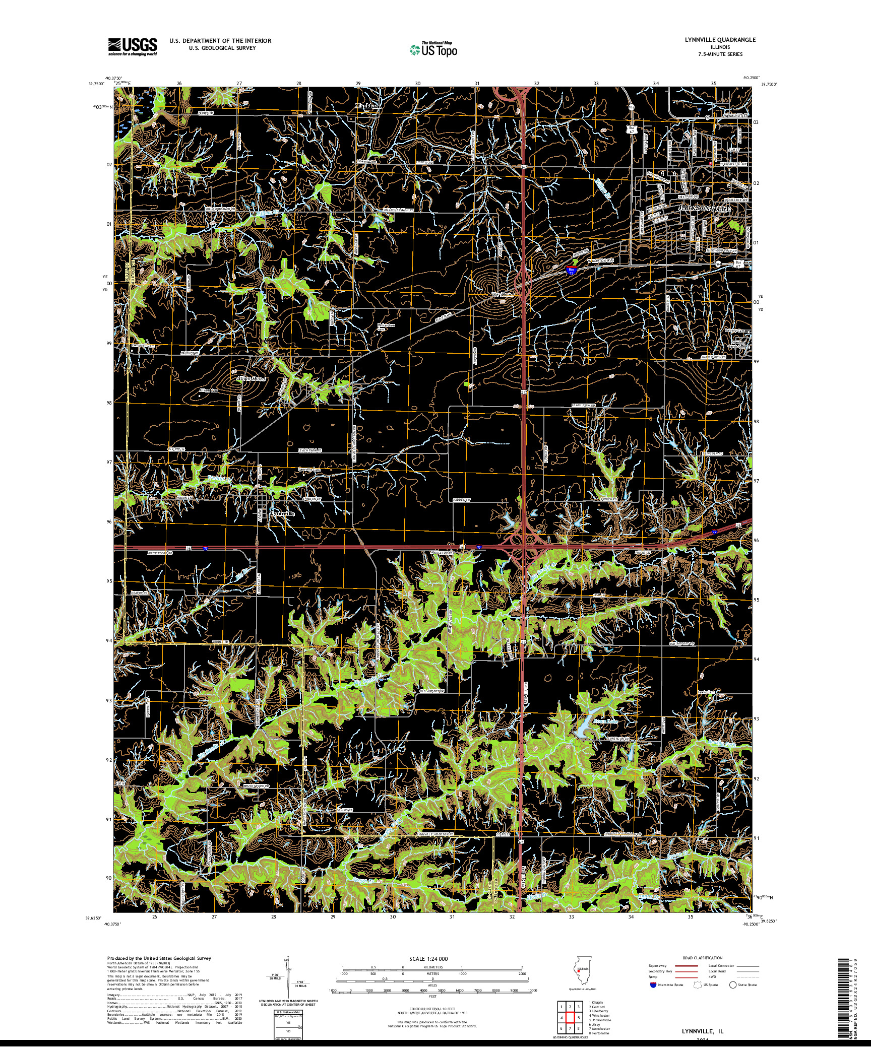 USGS US TOPO 7.5-MINUTE MAP FOR LYNNVILLE, IL 2021