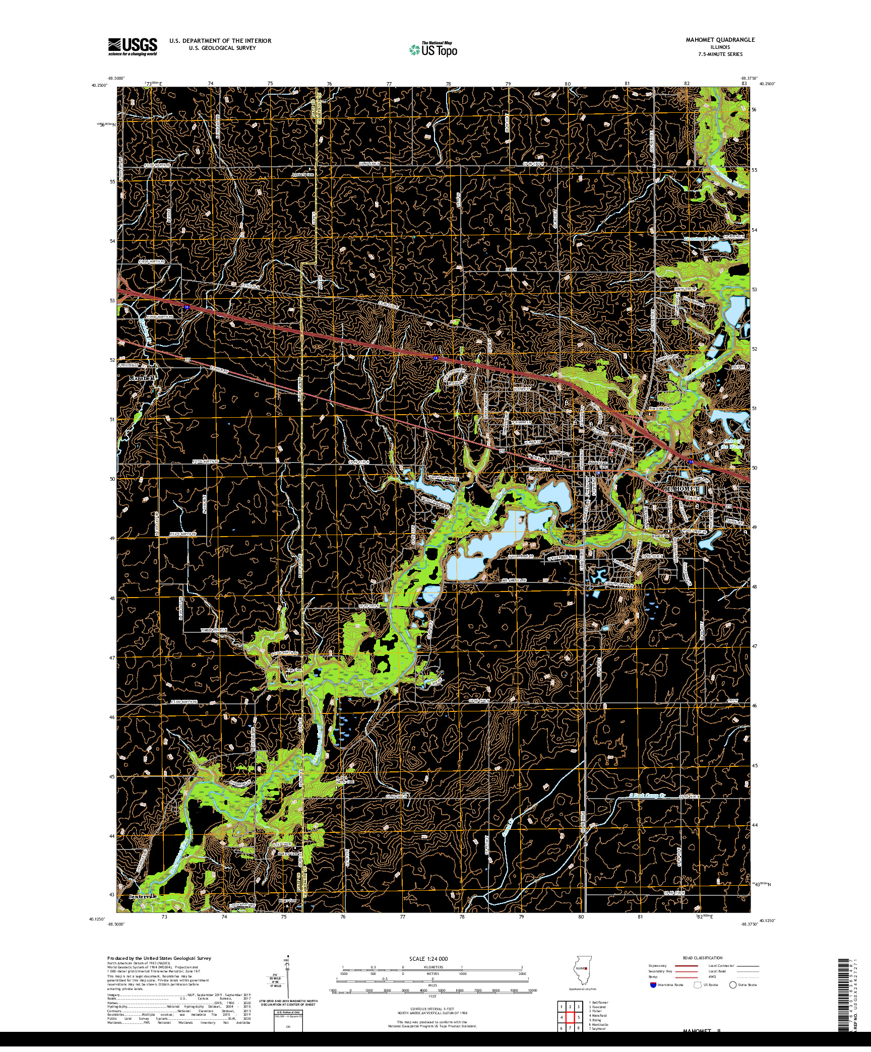 USGS US TOPO 7.5-MINUTE MAP FOR MAHOMET, IL 2021