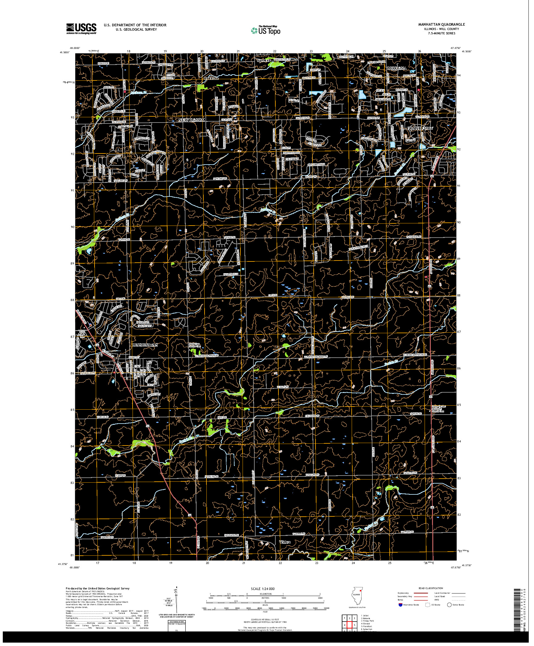 USGS US TOPO 7.5-MINUTE MAP FOR MANHATTAN, IL 2021